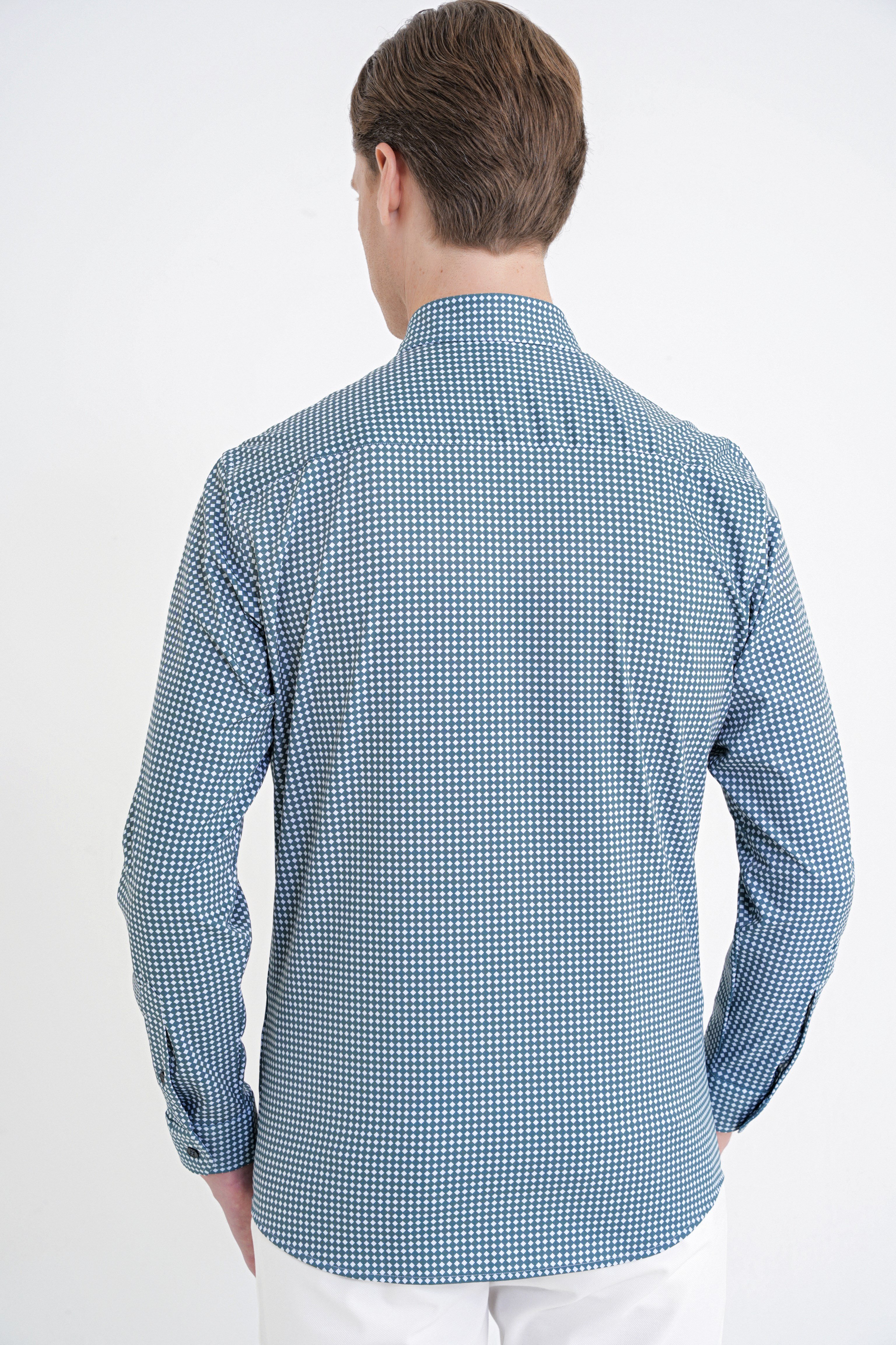 Slim Fit Pötikare Baskılı Pamuklu Yaka Düğmeli Yeşil Gömlek G 1604
