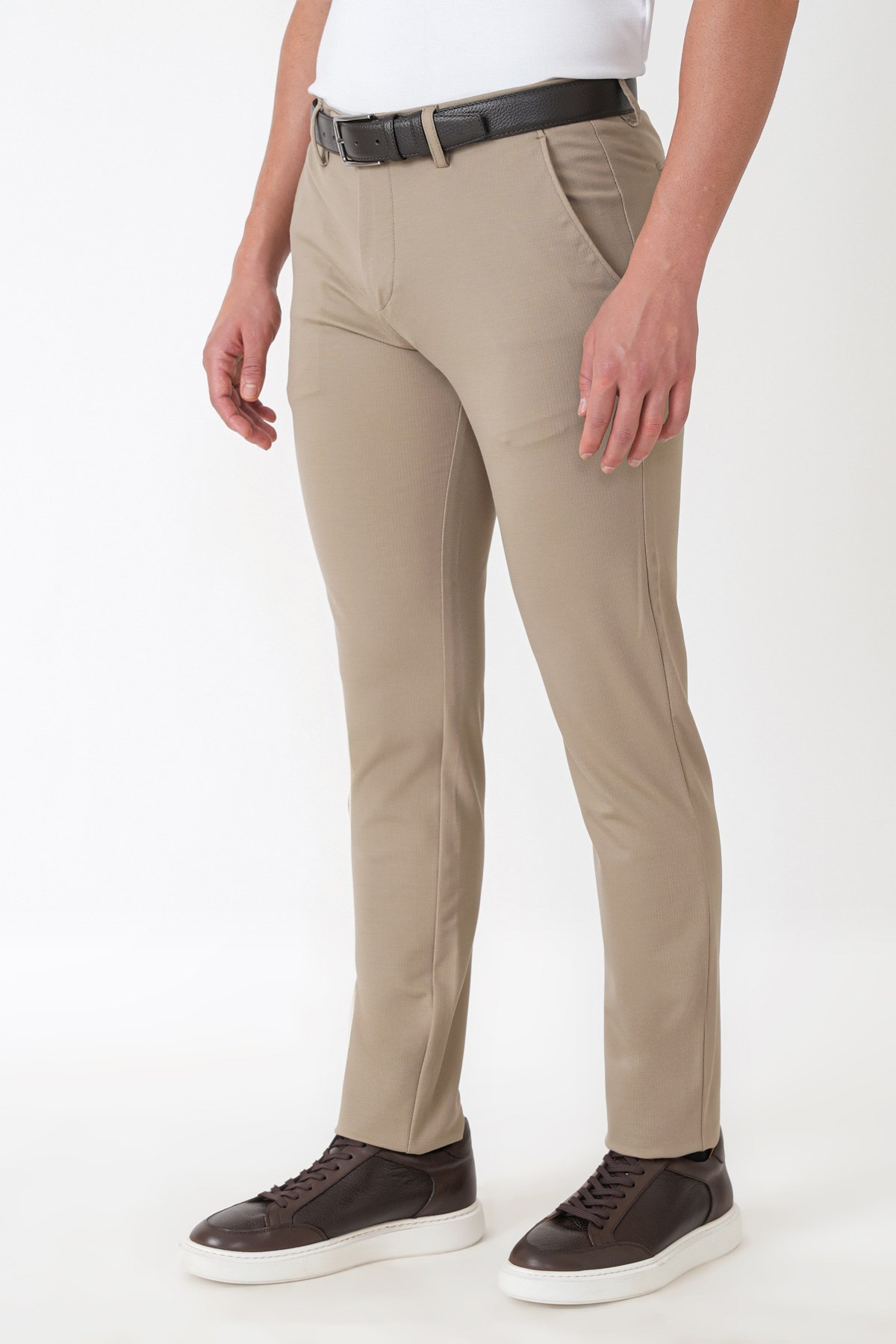 Slim Fit Rayon Karışımlı Esnek Pamuk Bej Pantolon P 1227