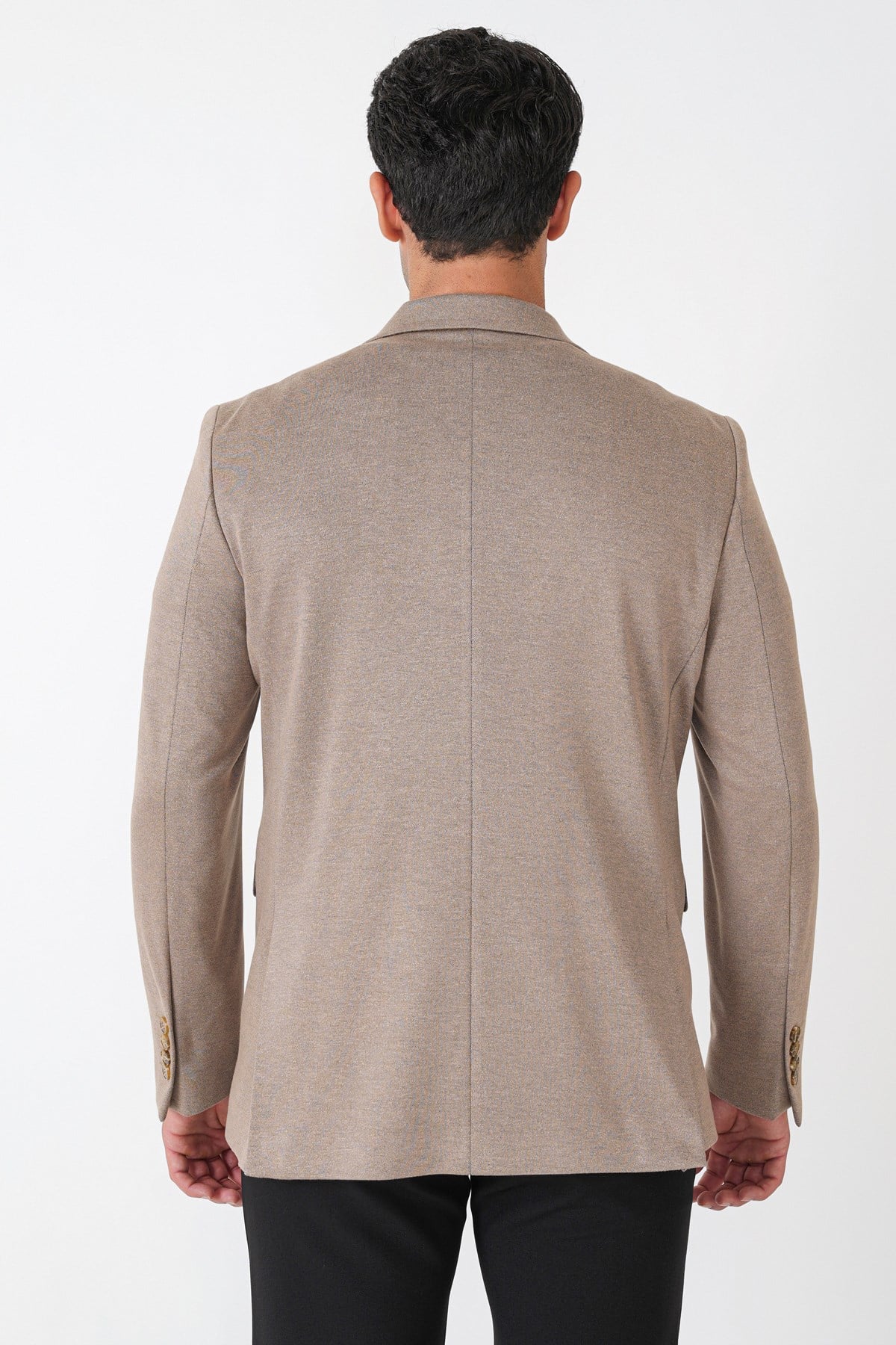 Slim Fit Sivri Yaka Çift Yırtmaçlı Esnek Yünlü Bej Ceket C 746