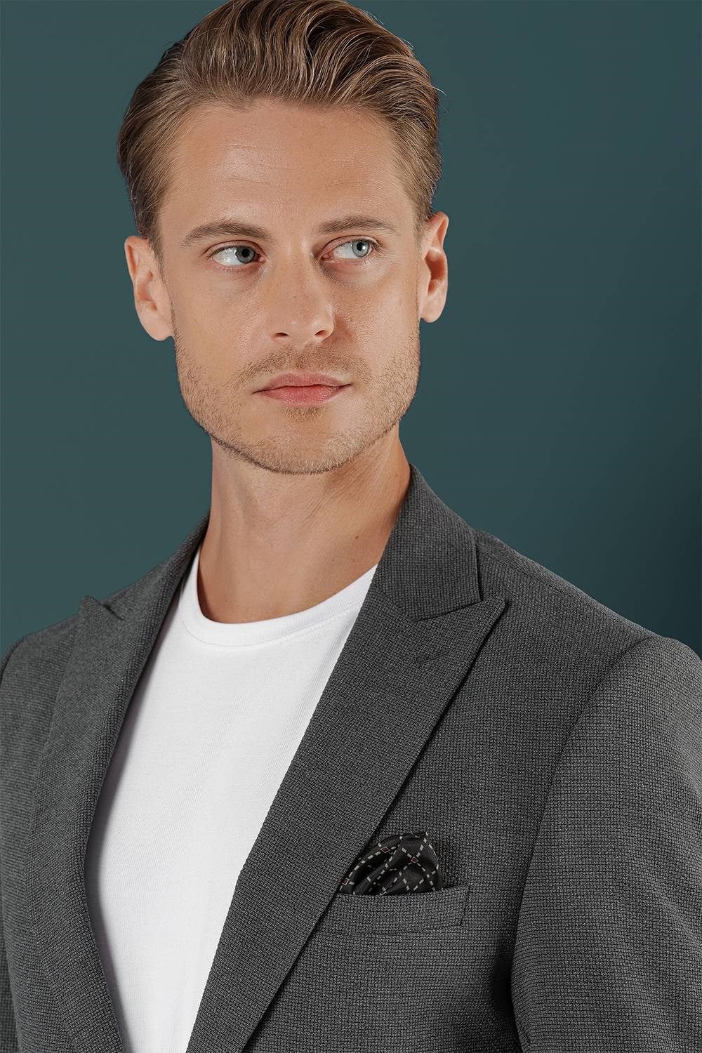 Slim Fit Sivri Yaka Esnek Pamuklu Dokulu Antrasit Blazer Ceket C 659