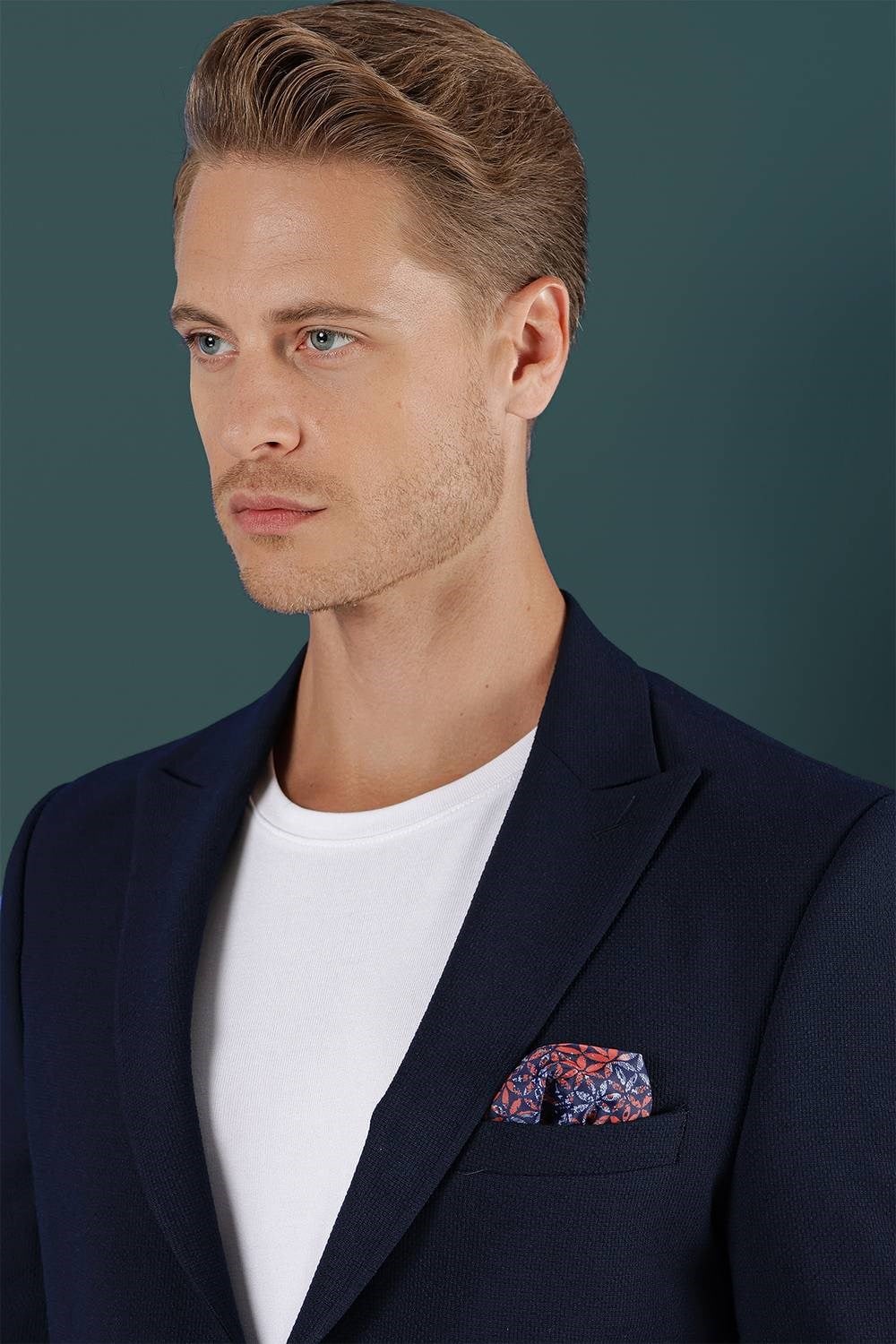 Slim Fit Sivri Yaka Esnek Pamuklu Dokulu Lacivert Blazer Ceket C 659