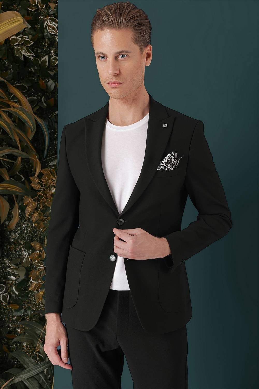 Slim Fit Sivri Yaka Esnek Pamuklu Dokulu Yeşil Blazer Ceket C 659