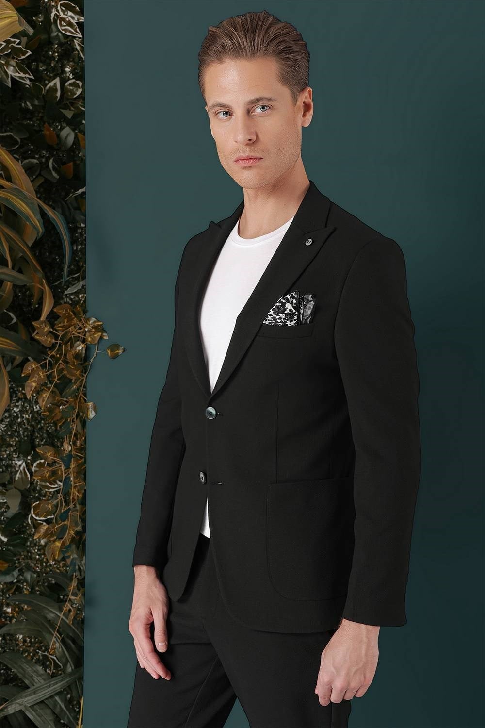 Slim Fit Sivri Yaka Esnek Pamuklu Dokulu Yeşil Blazer Ceket C 659