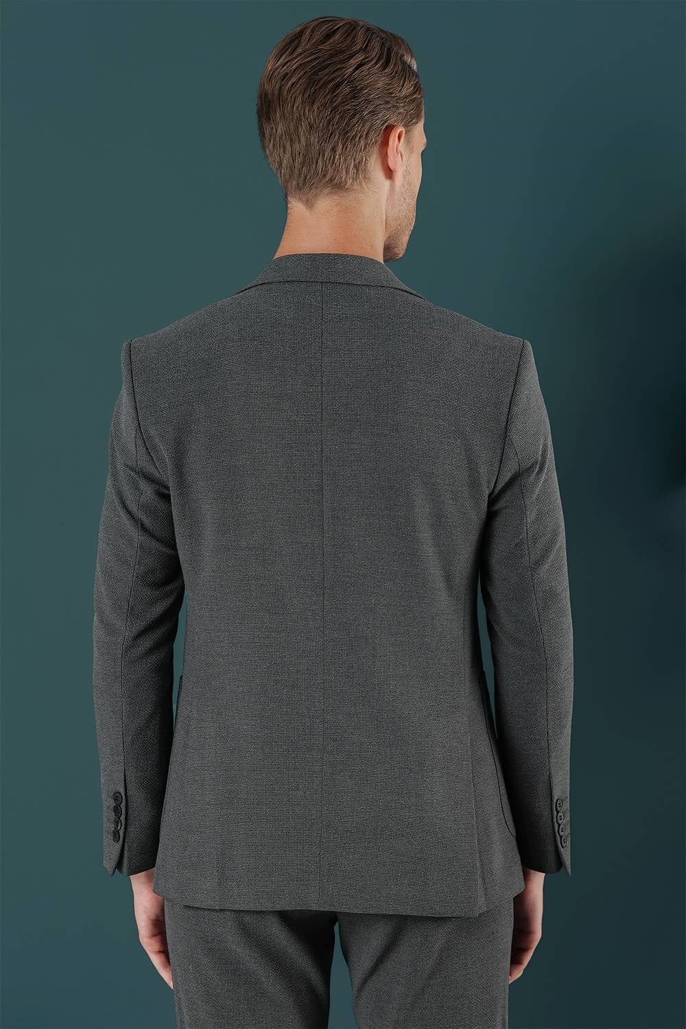 Slim Fit Sivri Yaka Esnek Pamuklu Dokulu Antrasit Blazer Ceket C 659