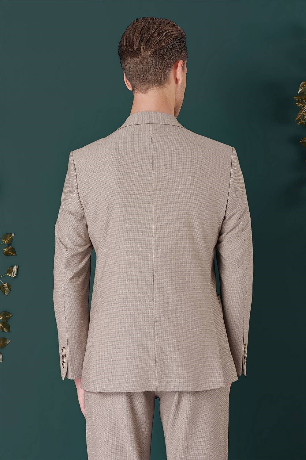 Slim Fit Sivri Yaka Esnek Pamuklu Dokulu Bej Blazer Ceket C 659