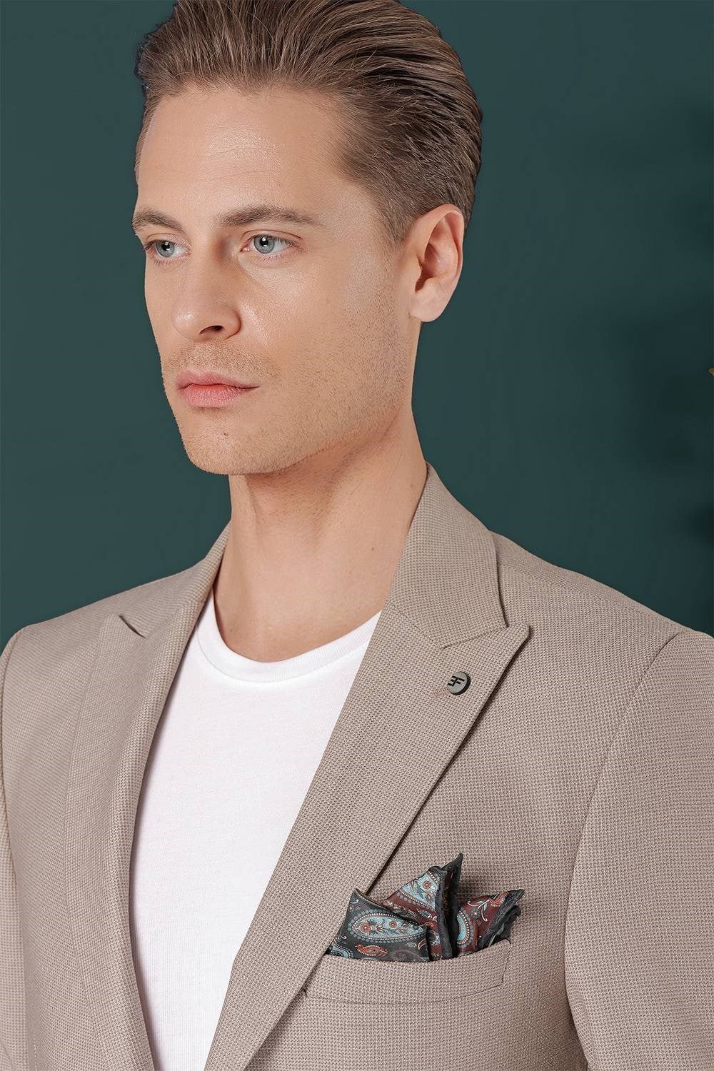 Slim Fit Sivri Yaka Esnek Pamuklu Dokulu Bej Blazer Ceket C 659
