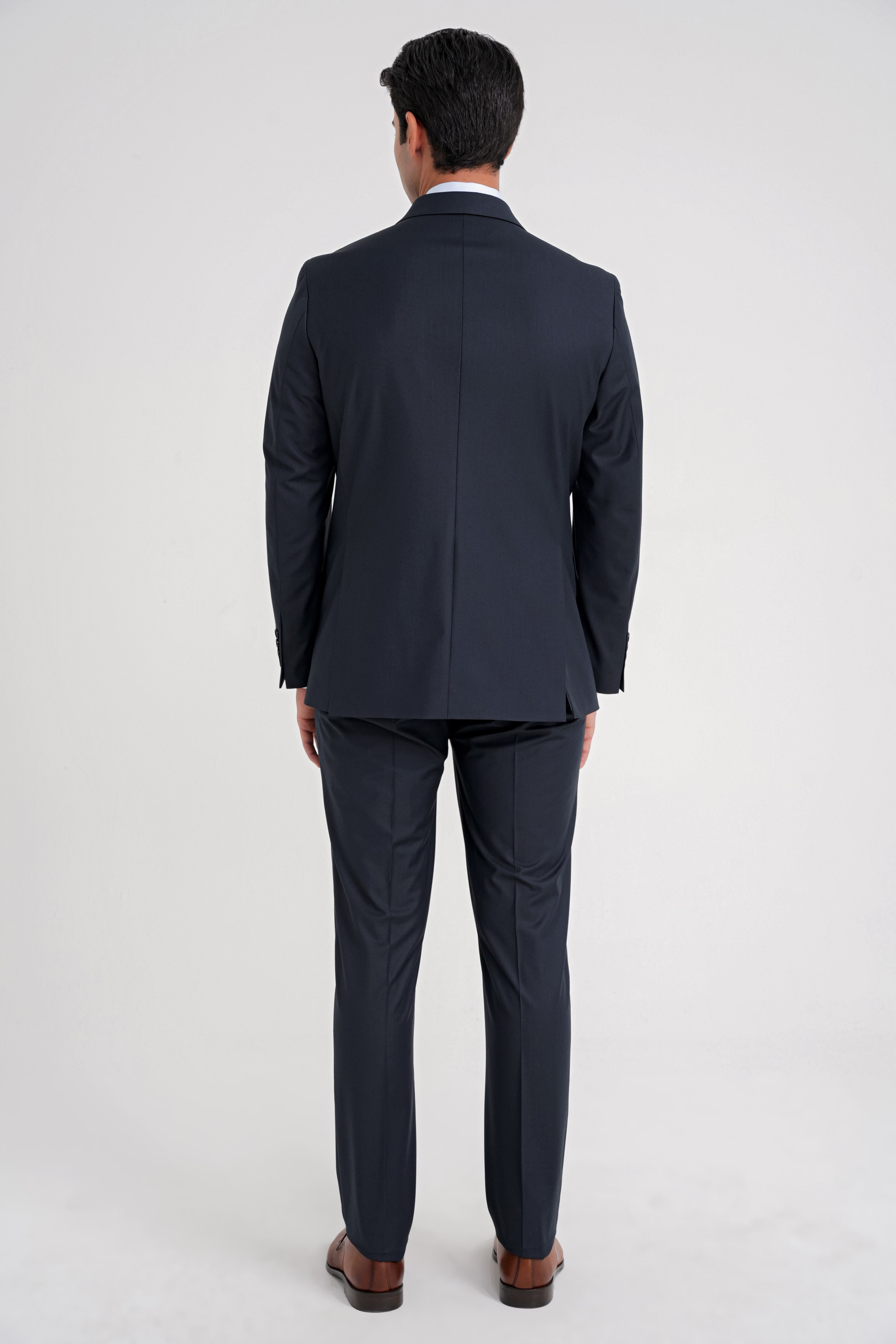 Slim Fit Sivri Yaka Esnek Yünlü Düz Lacivert Klasik Takım Elbise TK 928