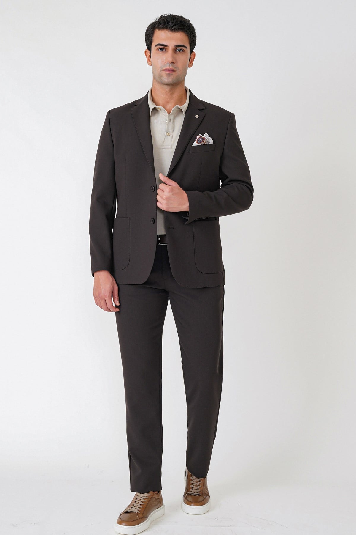 Slim Fit Torba Cep Esnek Pamuklu Kahverengi Ceket C 754