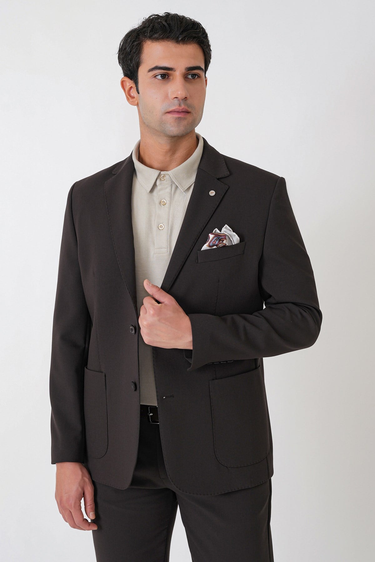 Slim Fit Torba Cep Esnek Pamuklu Kahverengi Ceket C 754