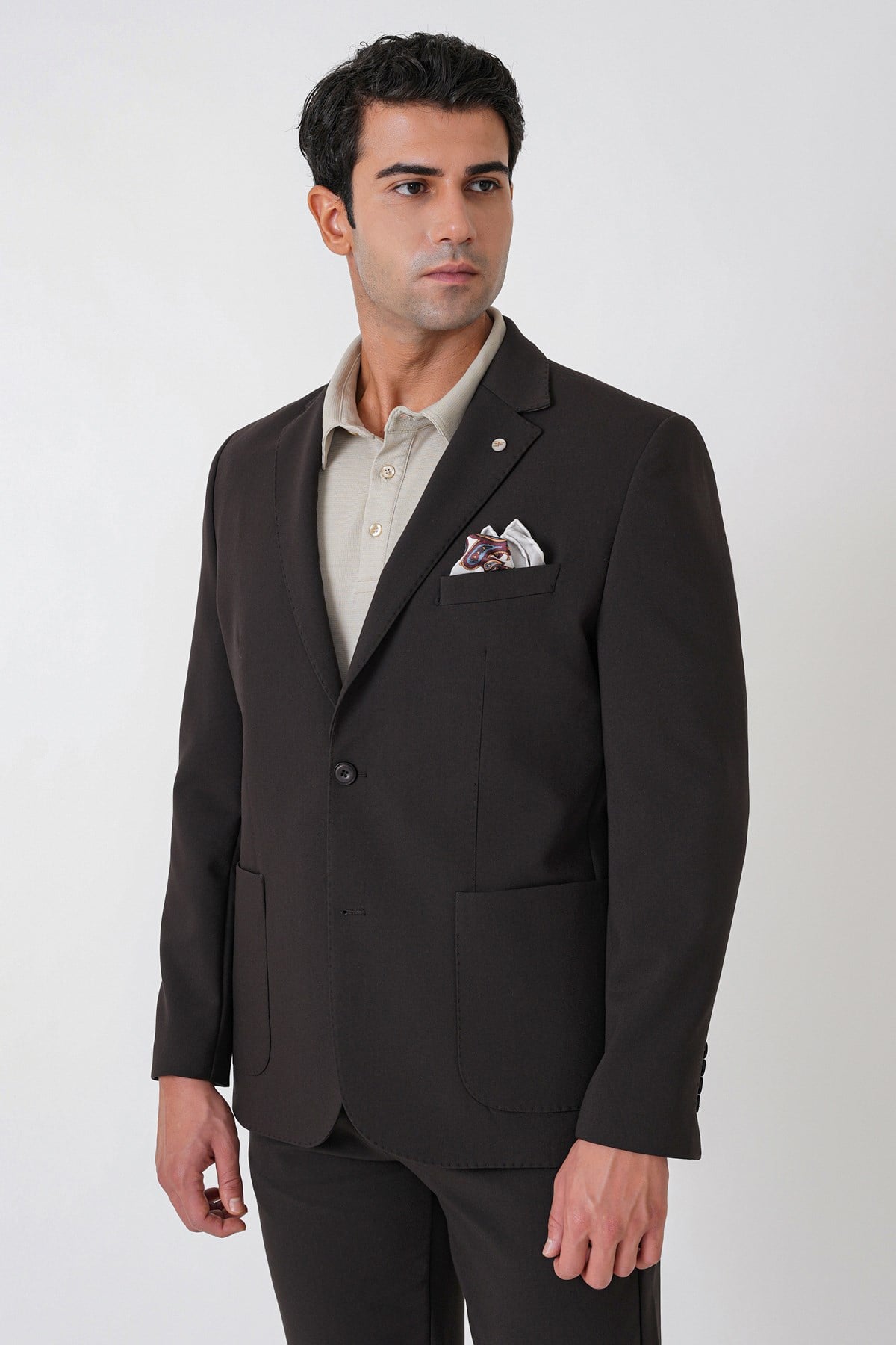Slim Fit Torba Cep Esnek Pamuklu Kahverengi Ceket C 754