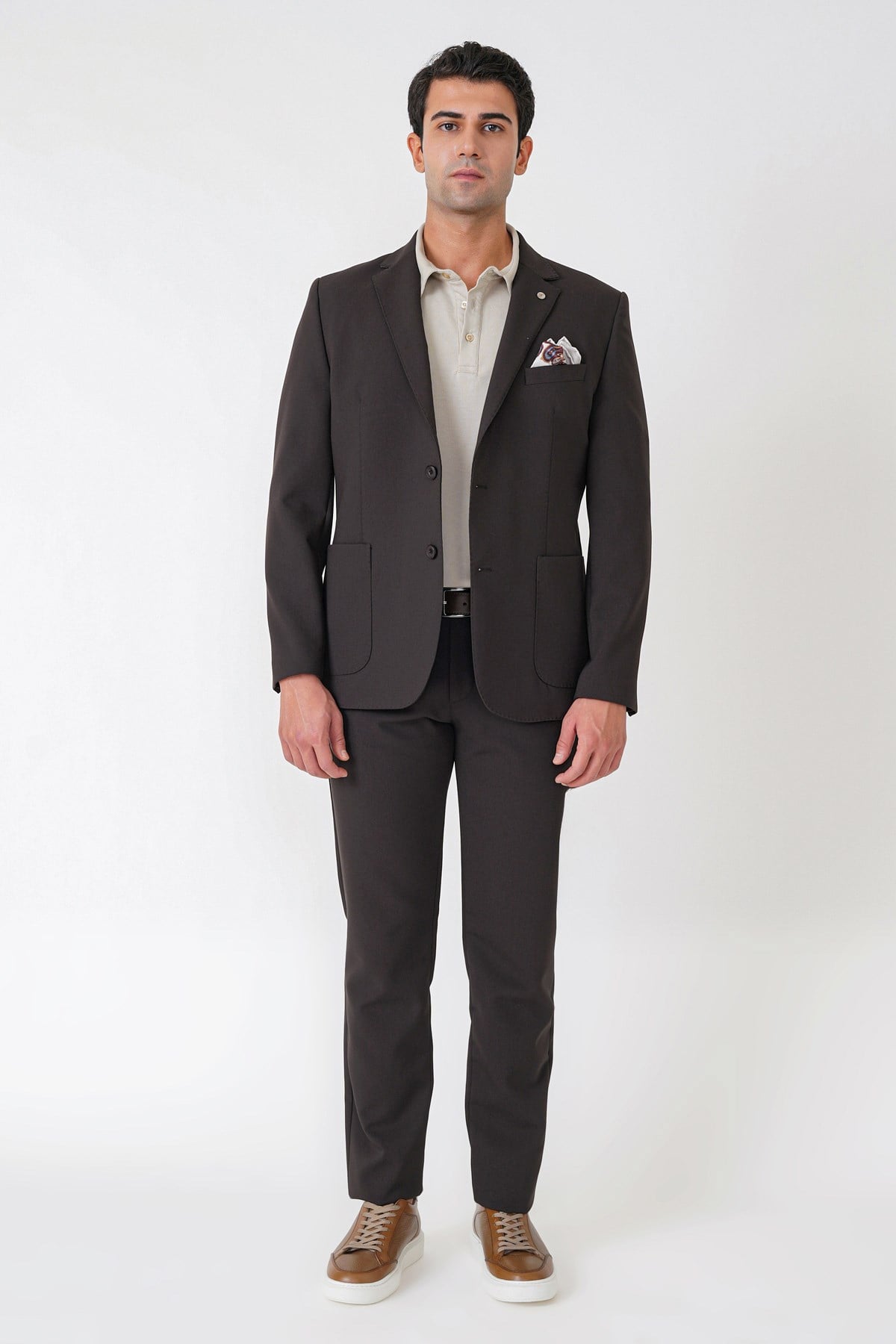Slim Fit Torba Cep Esnek Pamuklu Kahverengi Ceket C 754