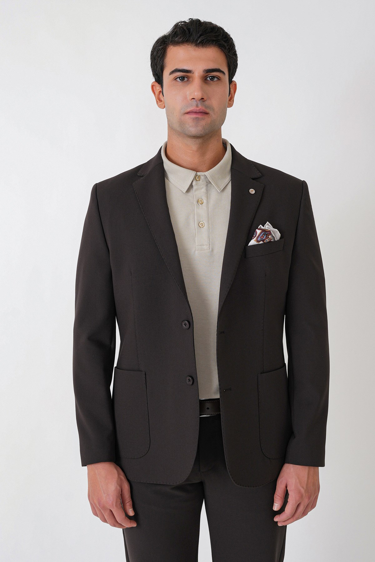 Slim Fit Torba Cep Esnek Pamuklu Kahverengi Ceket C 754