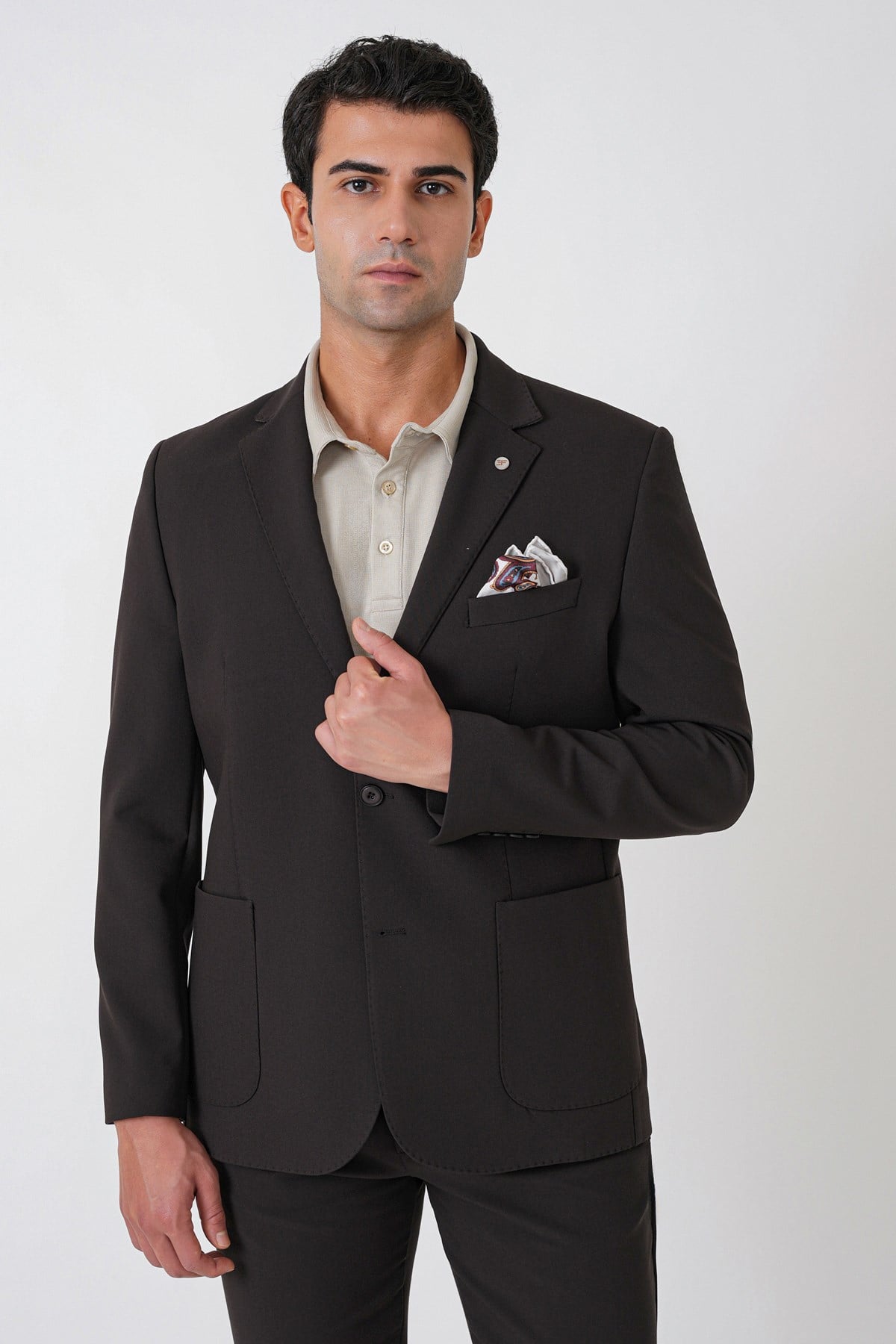 Slim Fit Torba Cep Esnek Pamuklu Kahverengi Ceket C 754