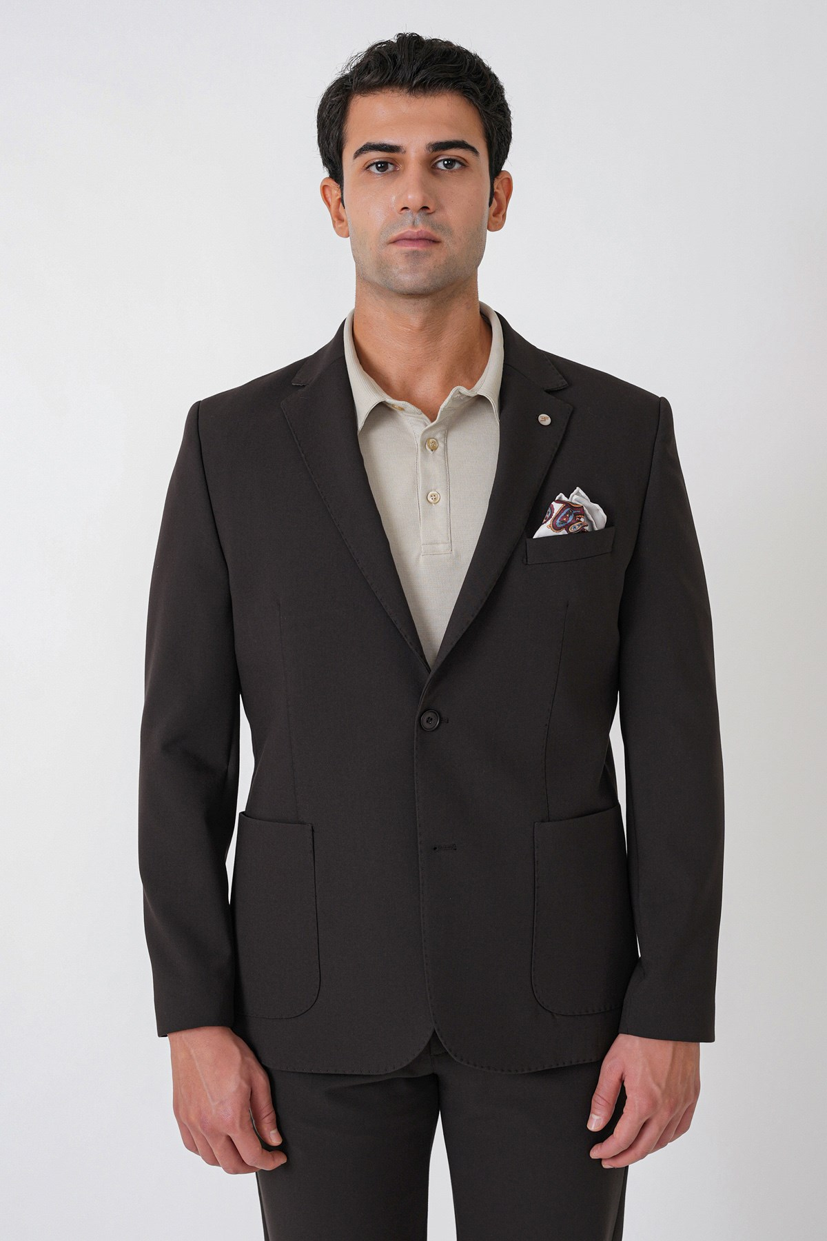 Slim Fit Torba Cep Esnek Pamuklu Kahverengi Ceket C 754