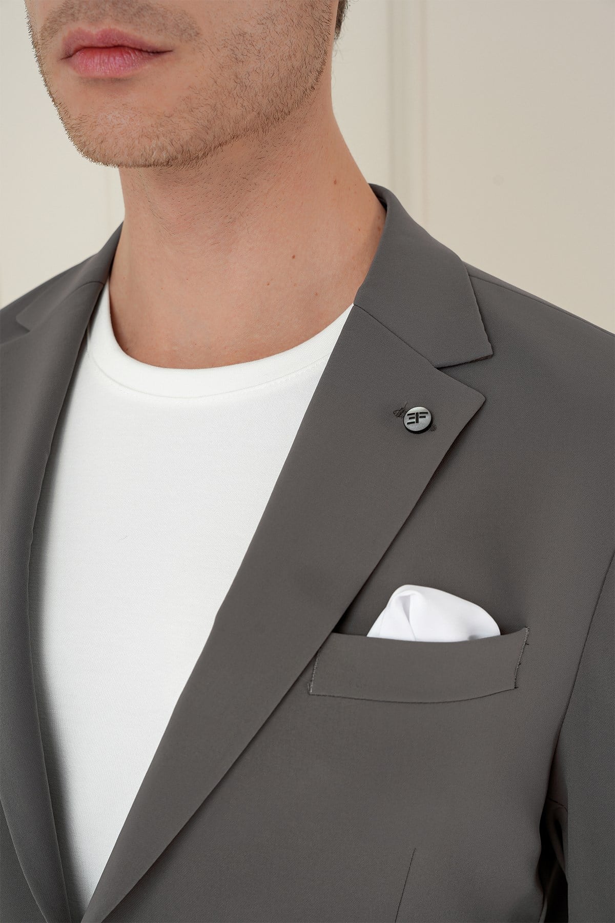 Slim Fit Torba Cep Esnek Spandex Karışımlı Düz Koyu Haki Blazer Ceket C 696