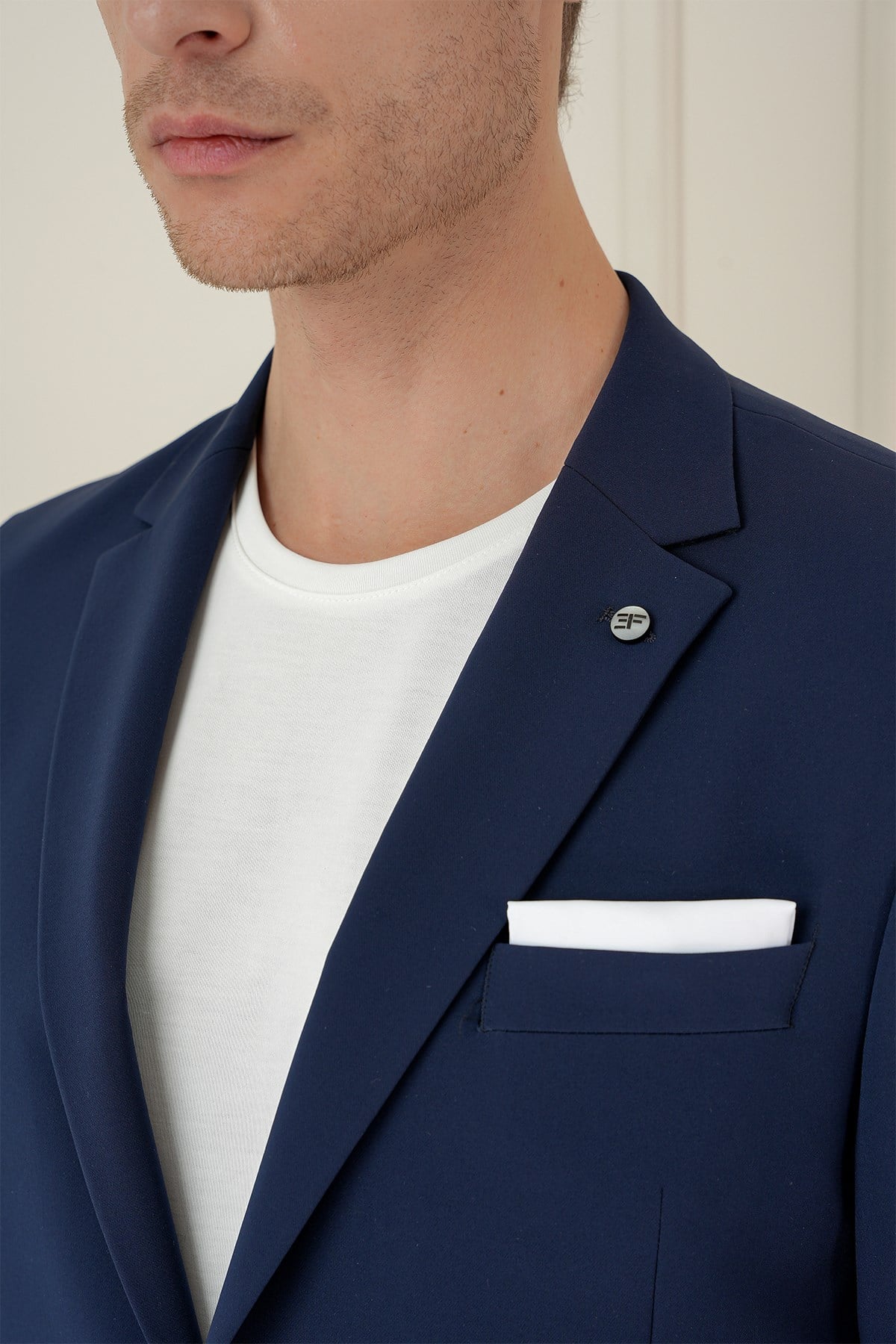Slim Fit Torba Cep Esnek Spandex Karışımlı Düz Lacivert Blazer Ceket C 696