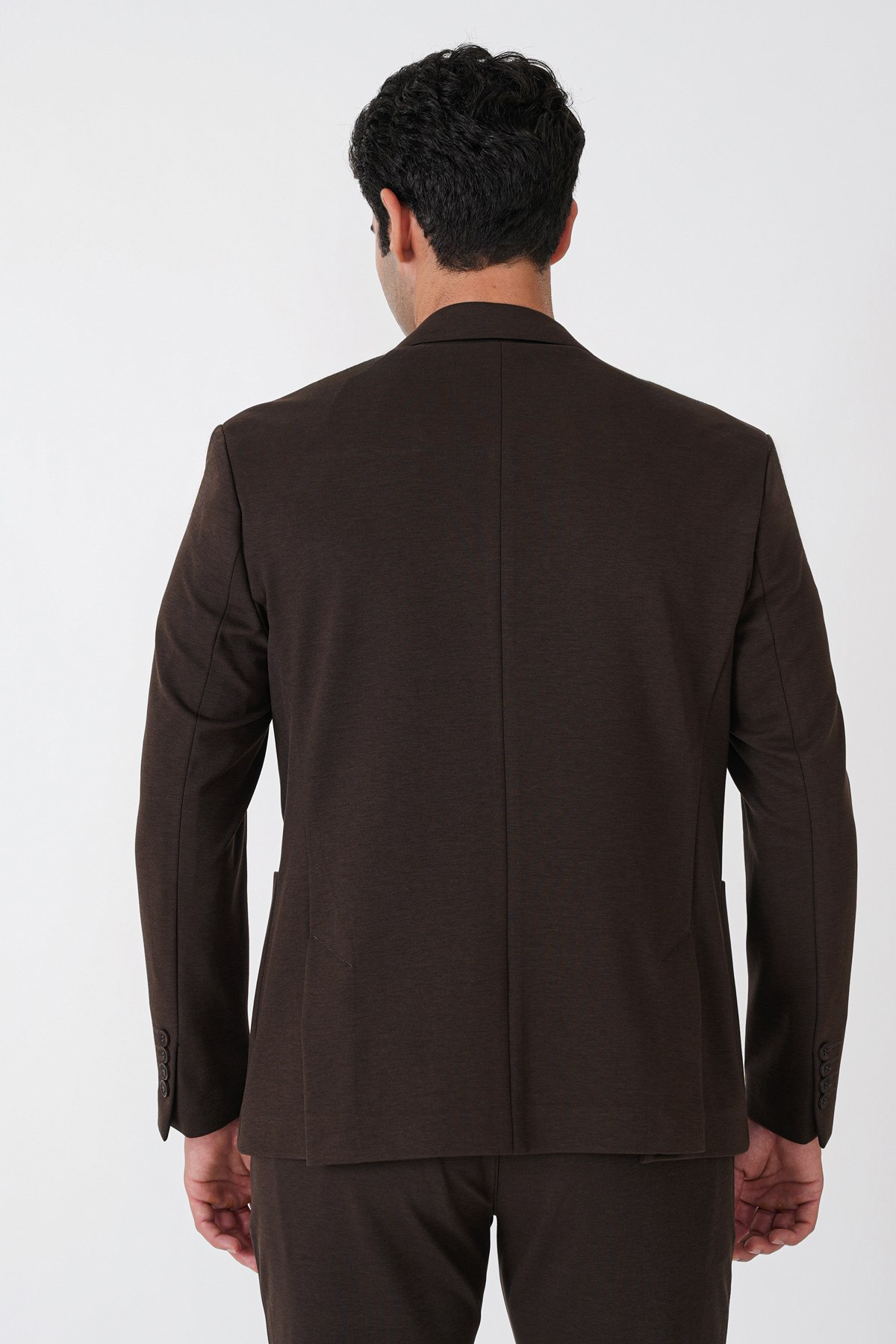 Slim Fit Torba Cep Esnek Tencel Kumaş Kahverengi Ceket C 751