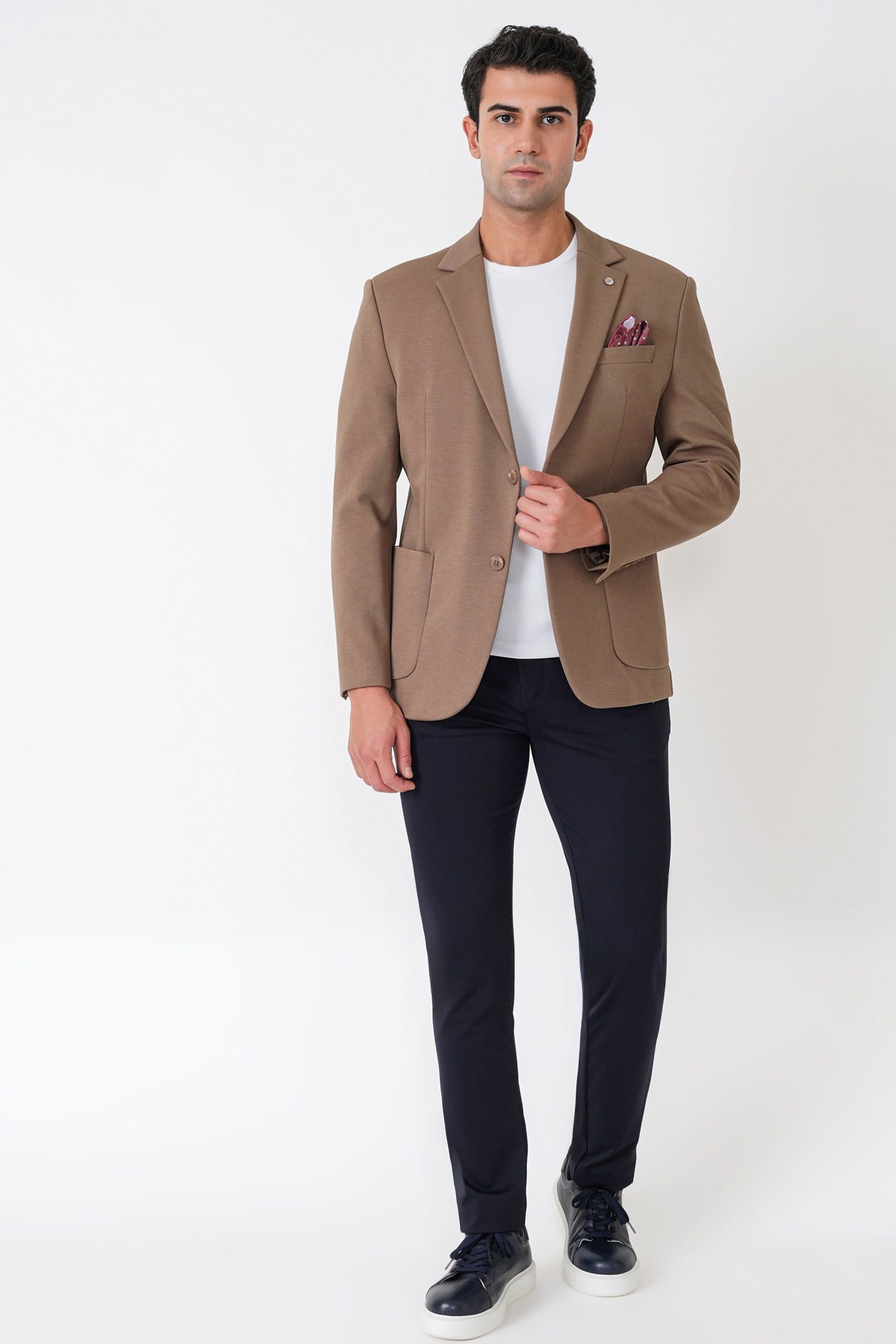 Slim Fit Torba Cep Esnek Tencel Kumaş Bej Ceket C 751