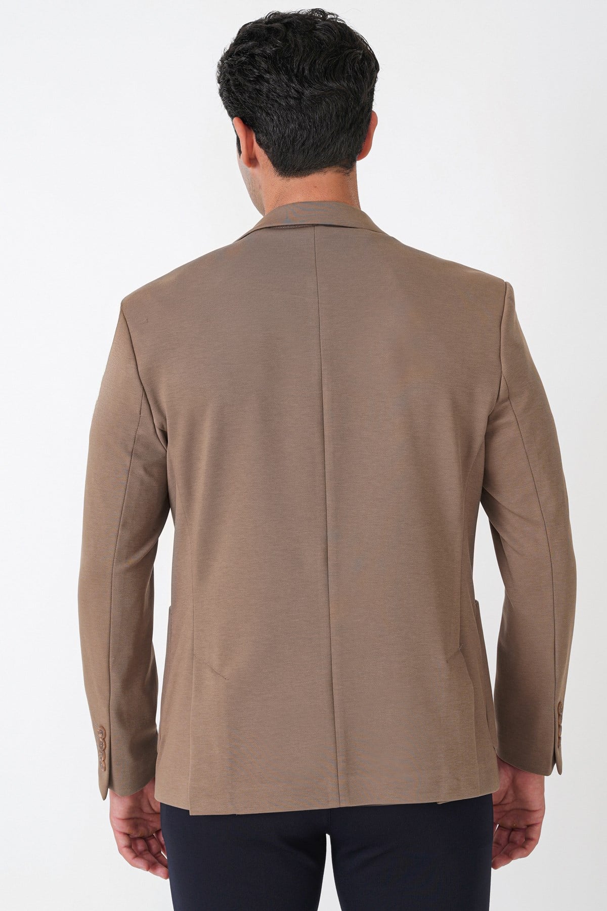 Slim Fit Torba Cep Esnek Tencel Kumaş Bej Ceket C 751