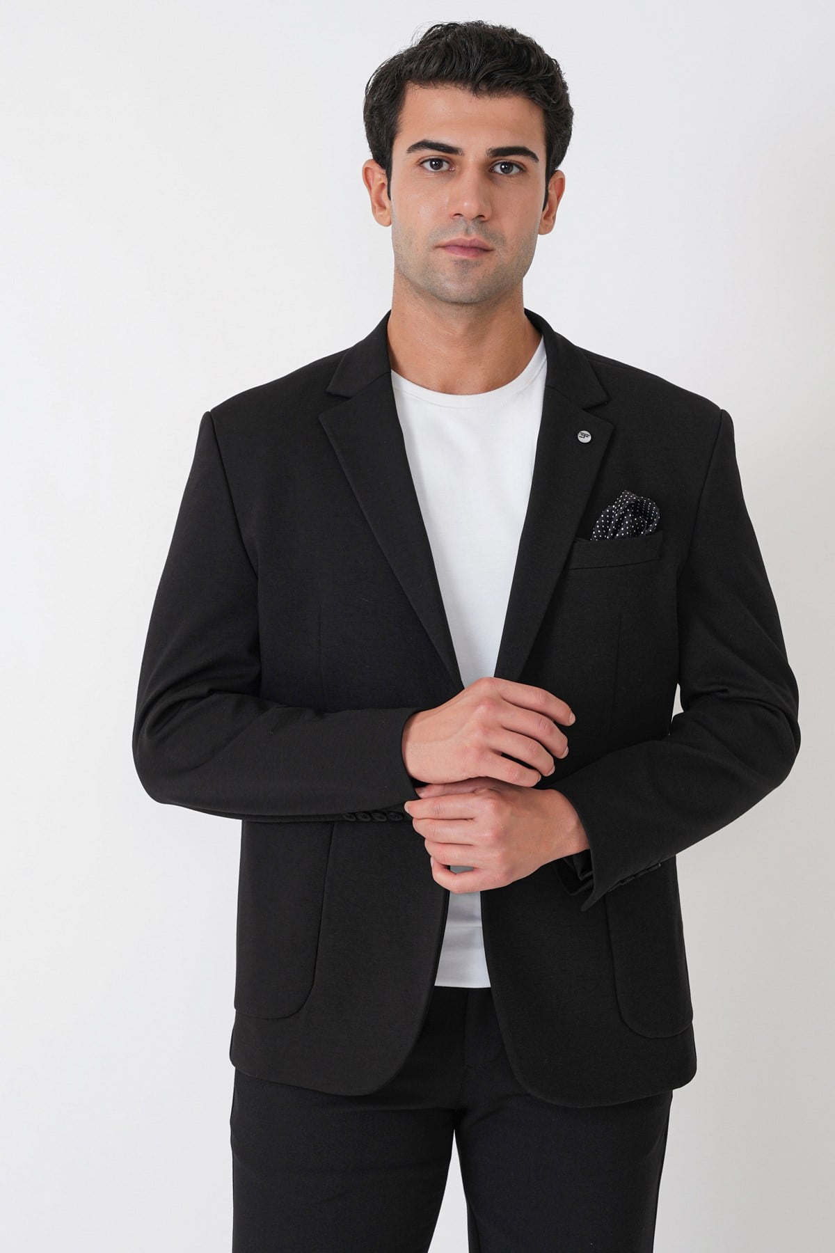 Slim Fit Torba Cep Esnek Tencel Kumaş Siyah Ceket C 751