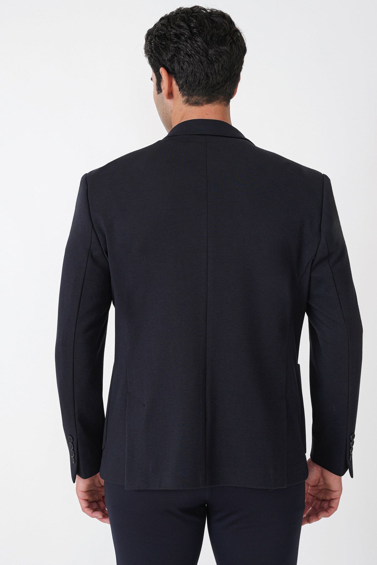 Slim Fit Torba Cep Esnek Tencel Kumaş Lacivert Ceket C 751