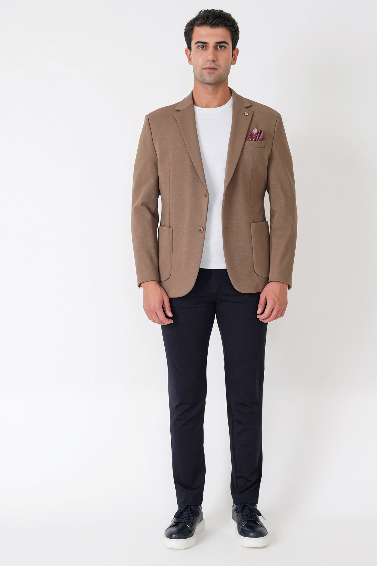 Slim Fit Torba Cep Esnek Tencel Kumaş Bej Ceket C 751