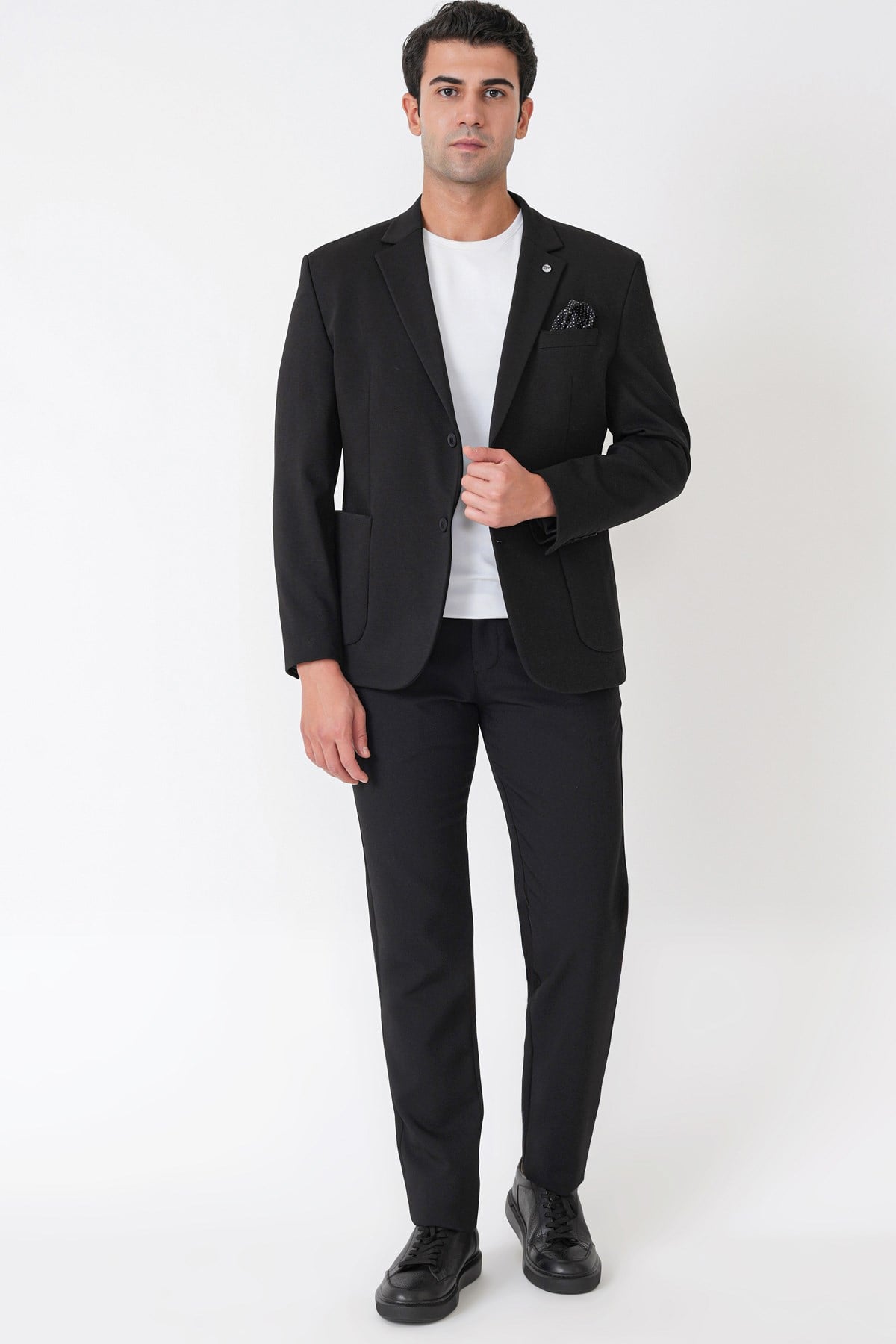 Slim Fit Torba Cep Esnek Tencel Kumaş Siyah Ceket C 751