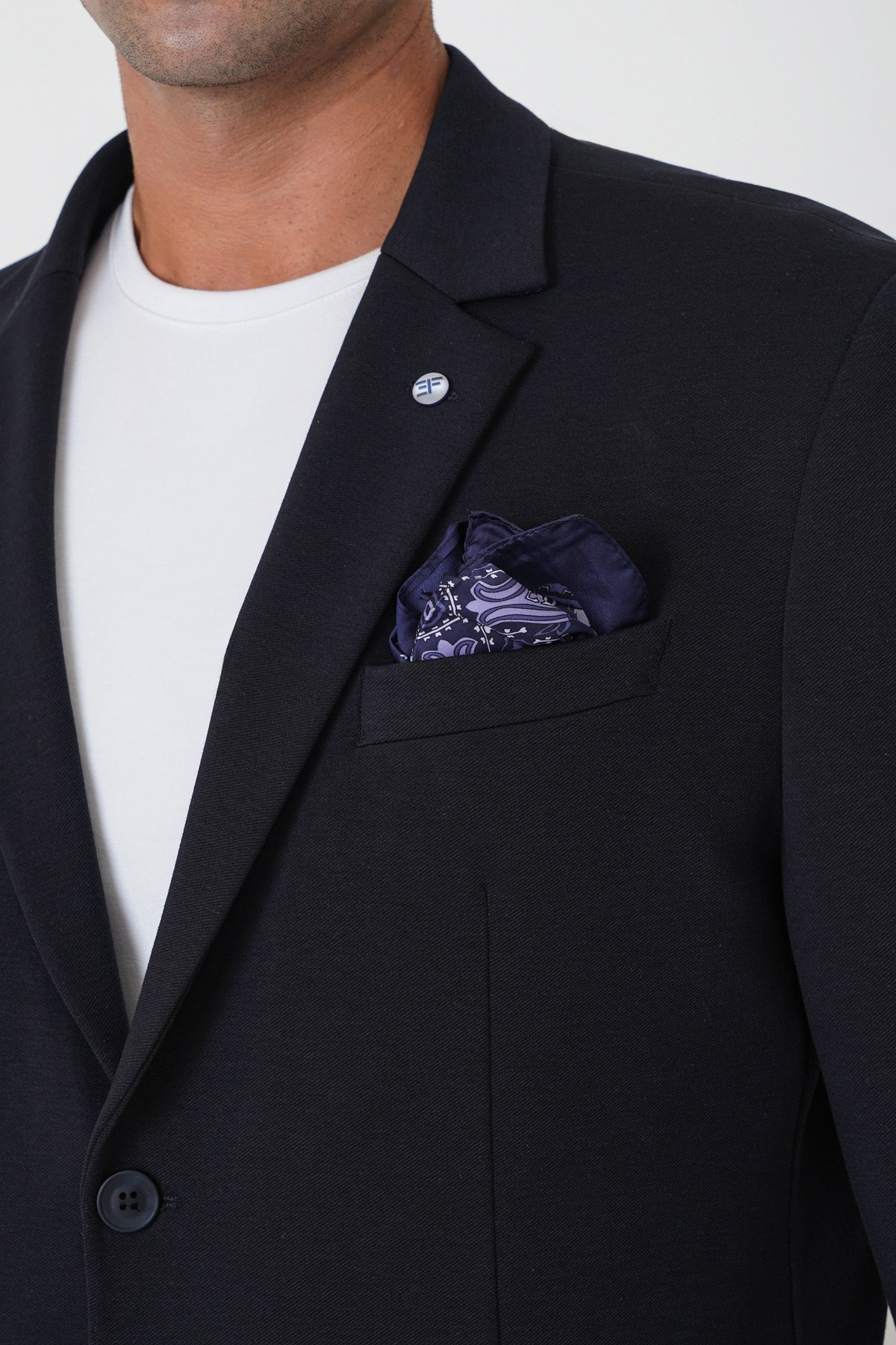 Slim Fit Torba Cep Esnek Tencel Kumaş Lacivert Ceket C 751