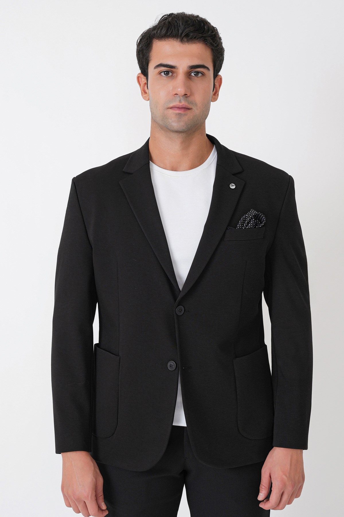 Slim Fit Torba Cep Esnek Tencel Kumaş Siyah Ceket C 751