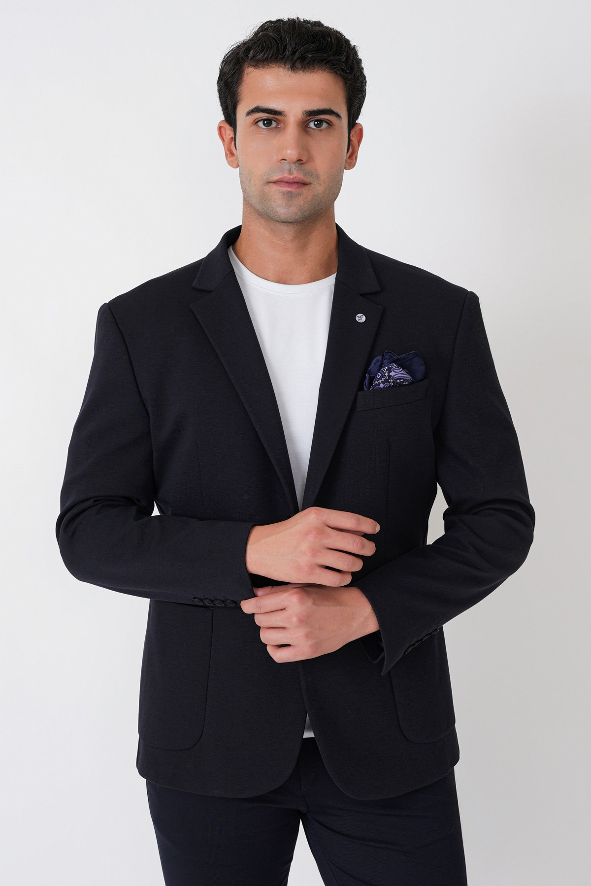Slim Fit Torba Cep Esnek Tencel Kumaş Lacivert Ceket C 751