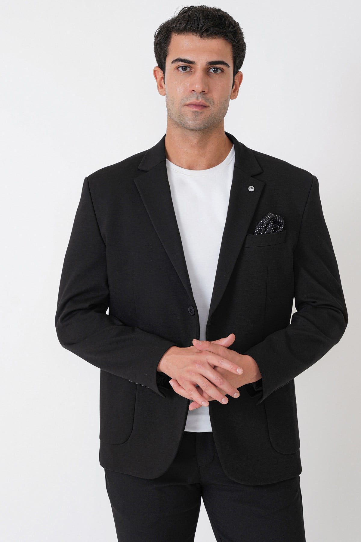 Slim Fit Torba Cep Esnek Tencel Kumaş Siyah Ceket C 751