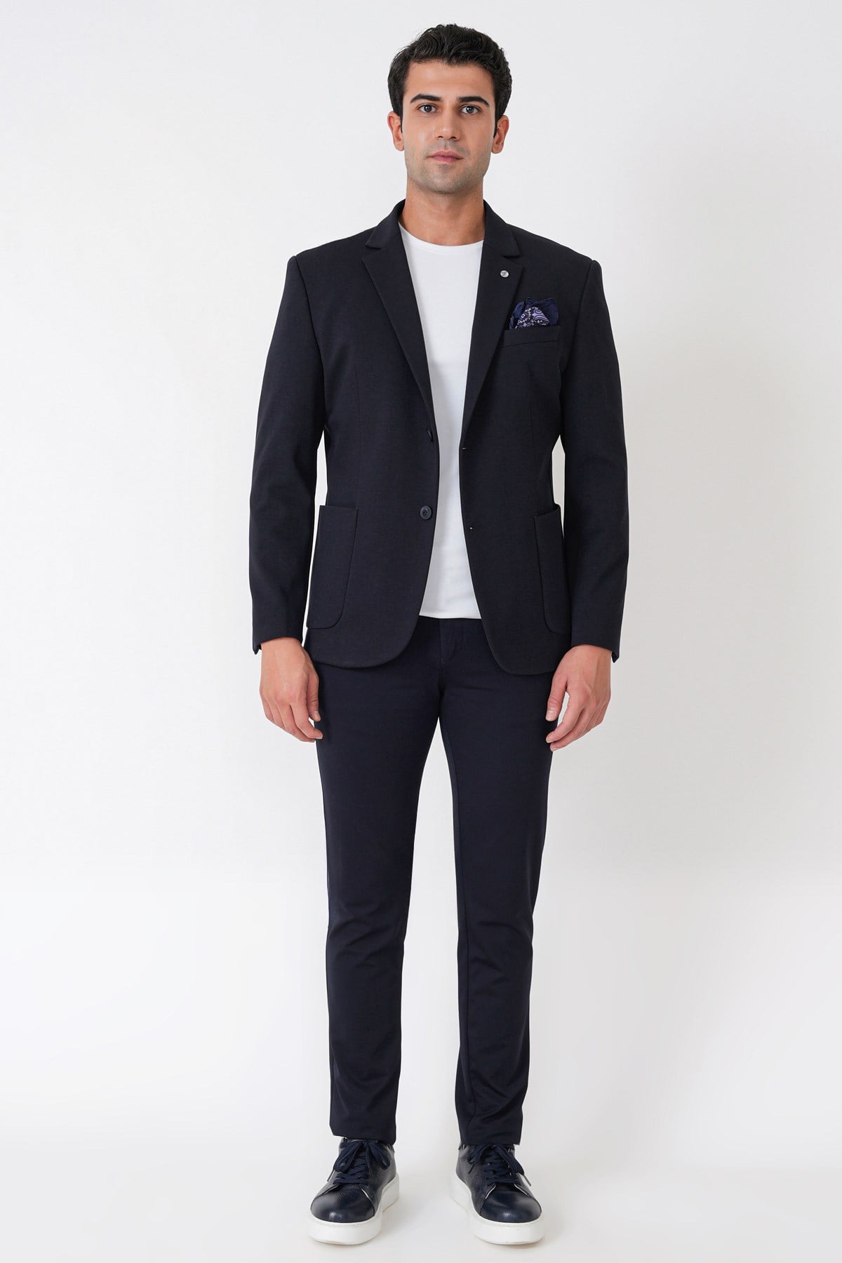 Slim Fit Torba Cep Esnek Tencel Kumaş Lacivert Ceket C 751