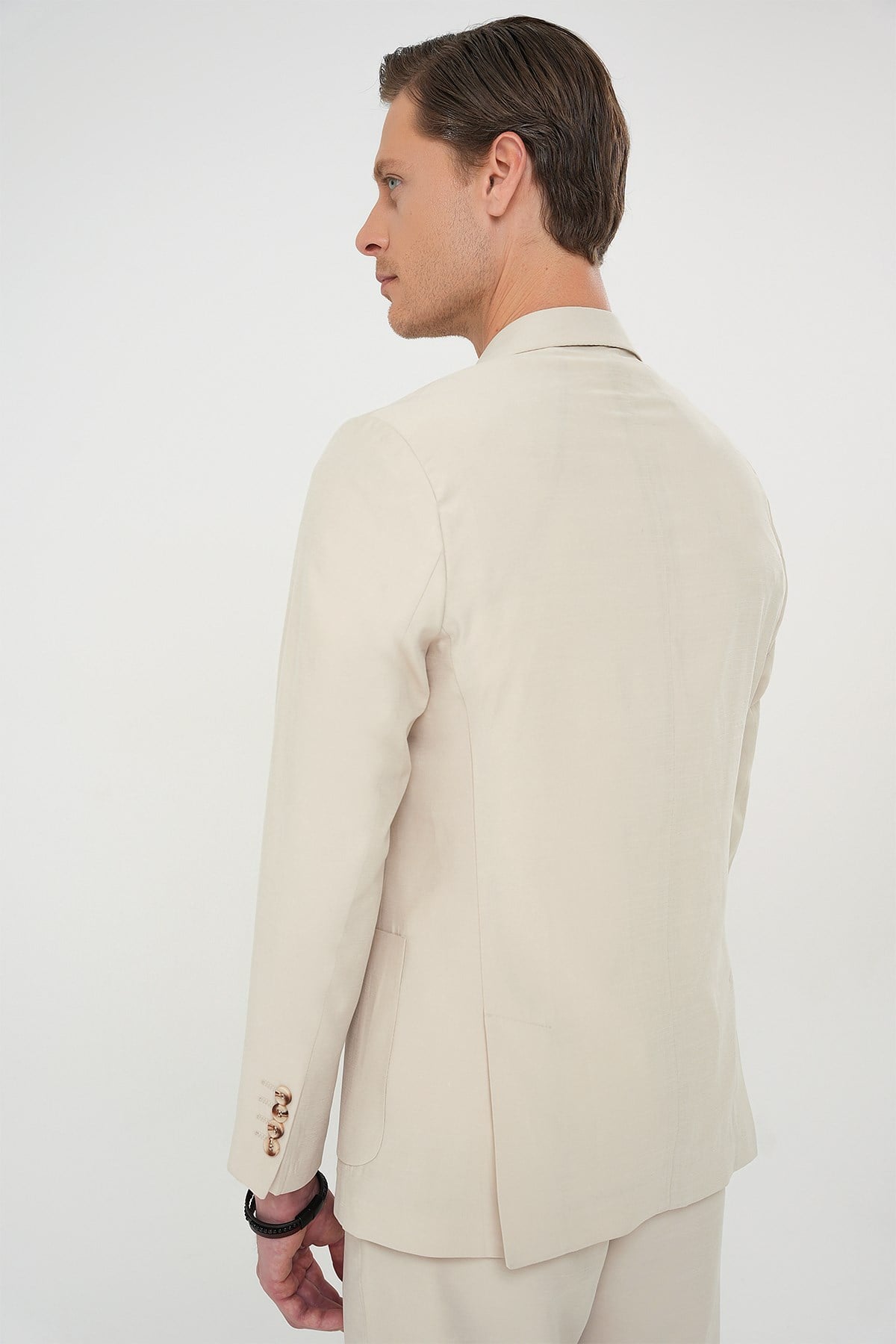 Slim Fit Torba Cep Spandex Karışımlı Esnek Krem Ceket C 714