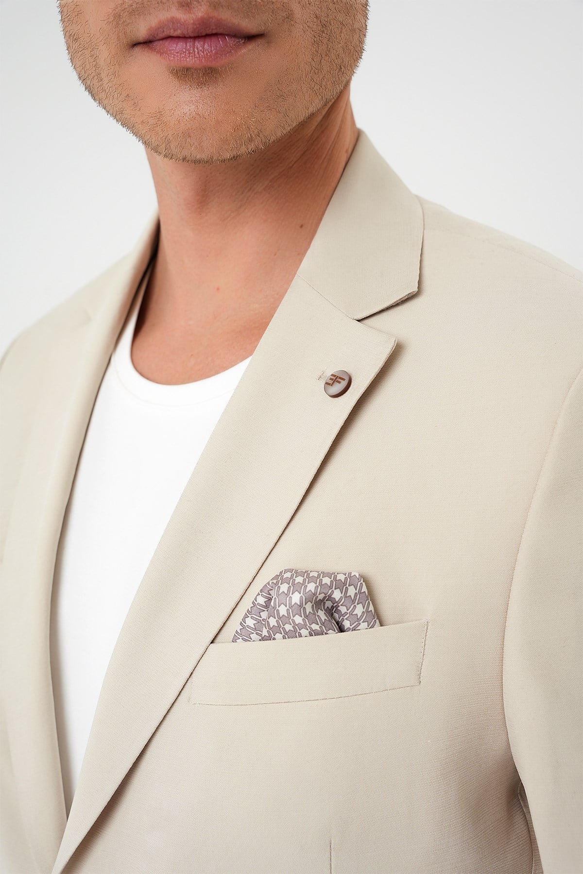 Slim Fit Torba Cep Spandex Karışımlı Esnek Krem Ceket C 714