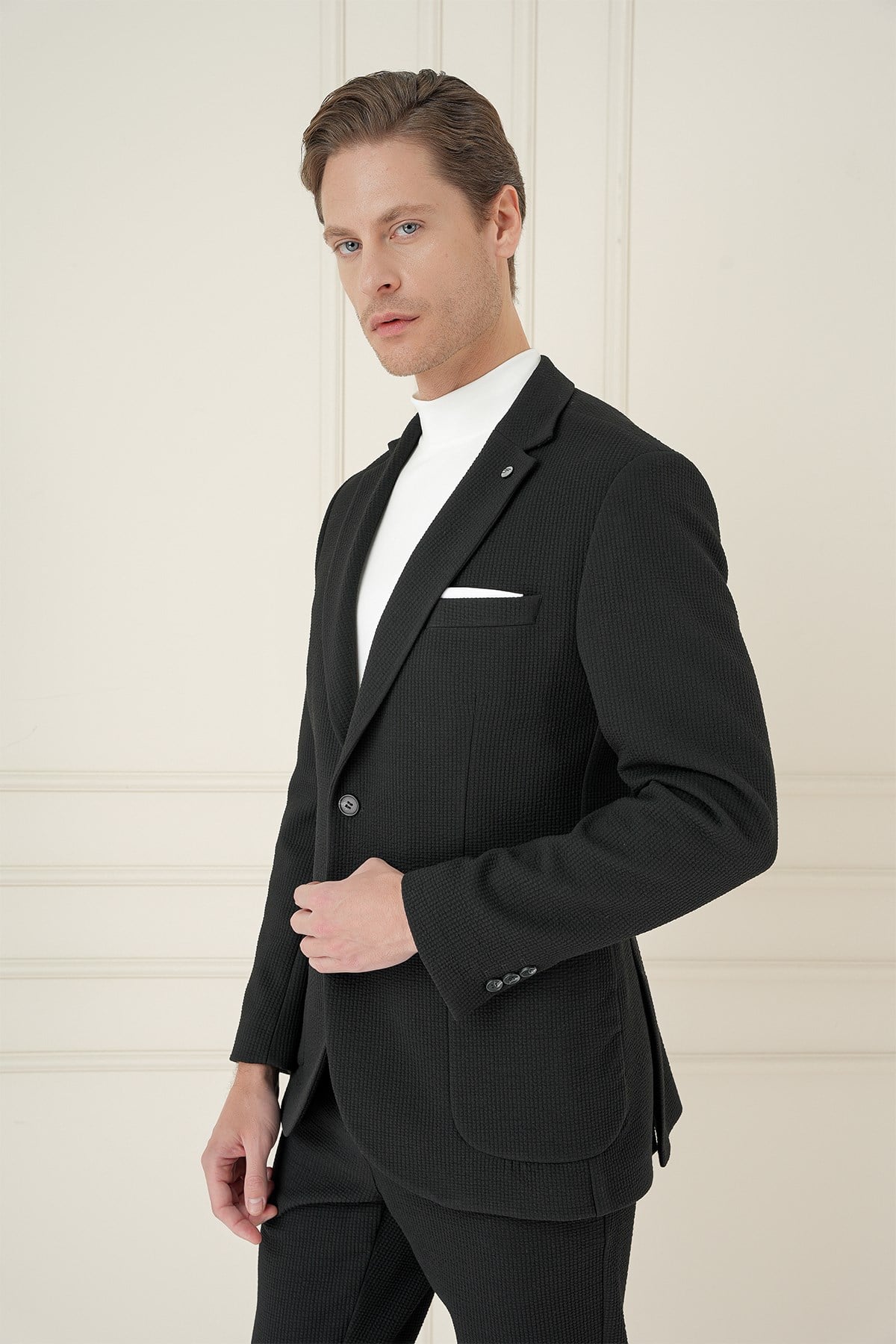 Slim Fit Torba Cepli Esnek Pamuklu Siyah Ceket C 694
