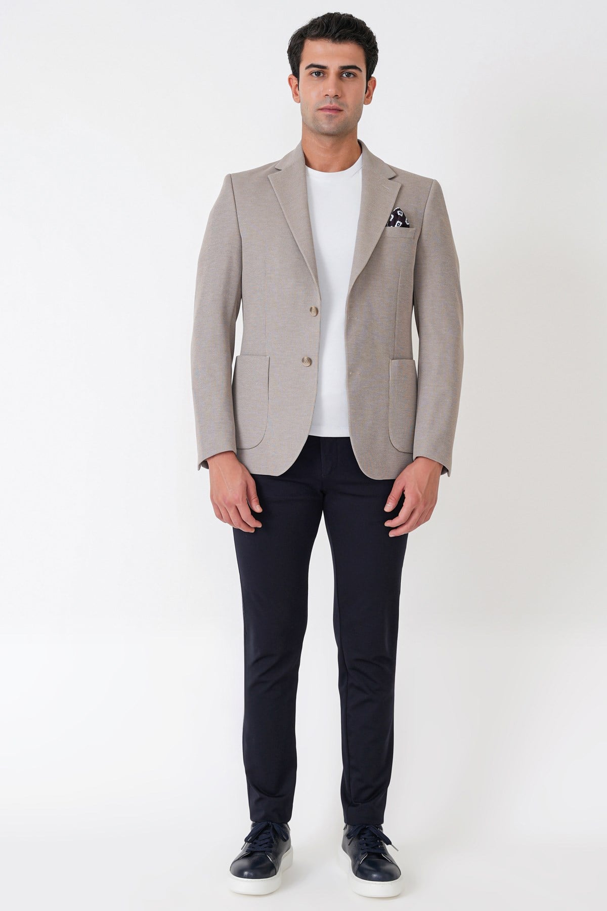 Slim Fit Torba Cepli Esnek Yünlü Bej Ceket C 745