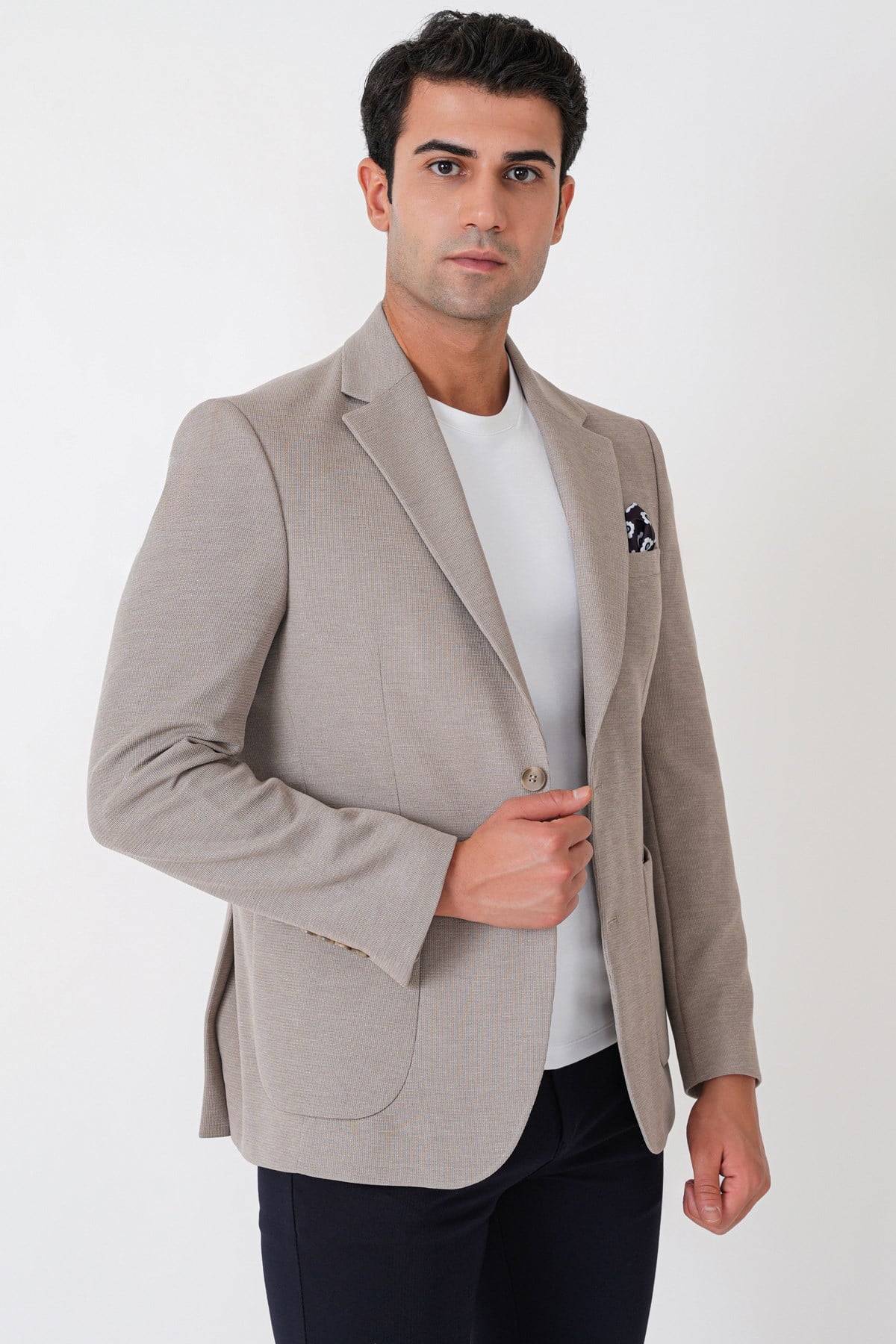 Slim Fit Torba Cepli Esnek Yünlü Bej Ceket C 745