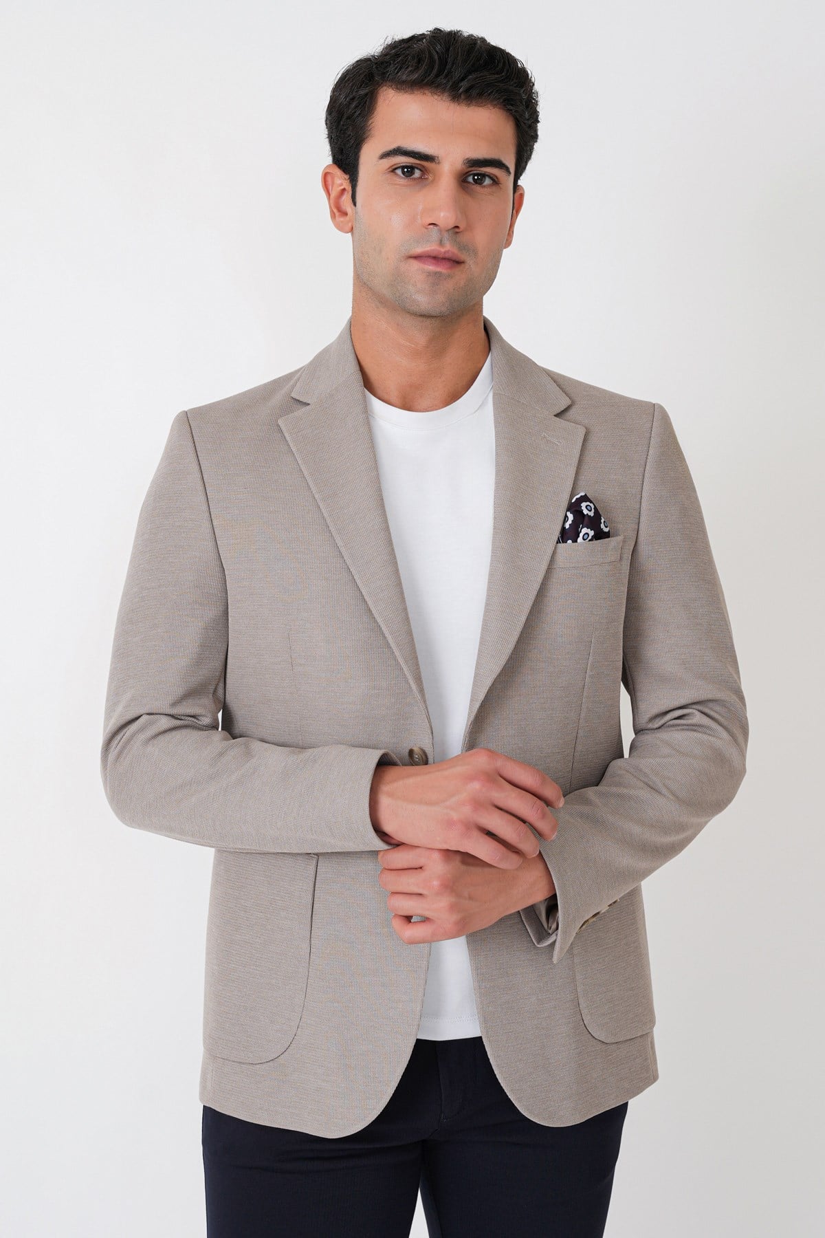 Slim Fit Torba Cepli Esnek Yünlü Bej Ceket C 745