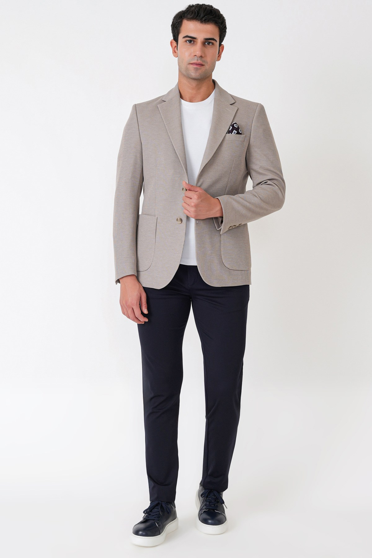 Slim Fit Torba Cepli Esnek Yünlü Bej Ceket C 745