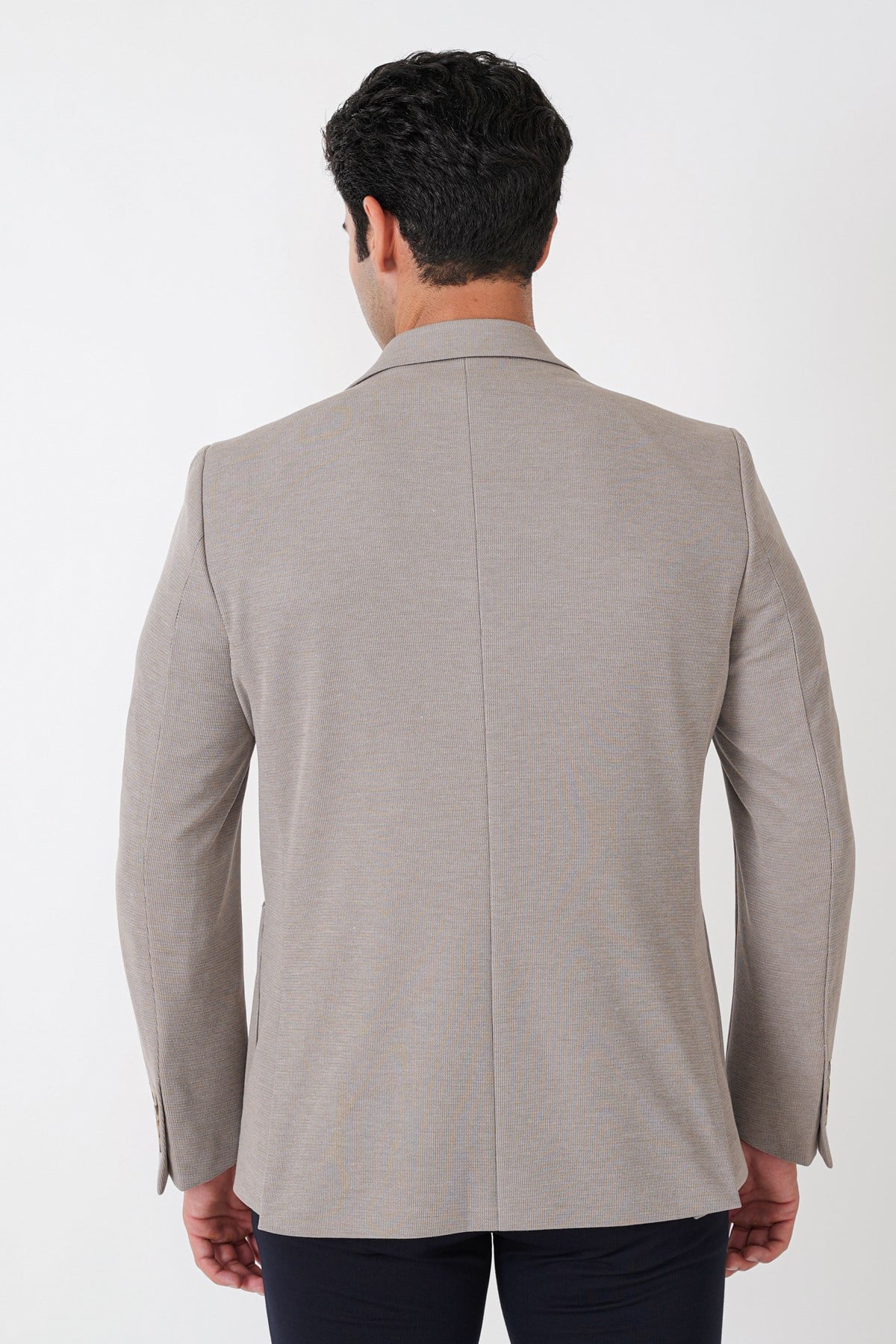 Slim Fit Torba Cepli Esnek Yünlü Bej Ceket C 745