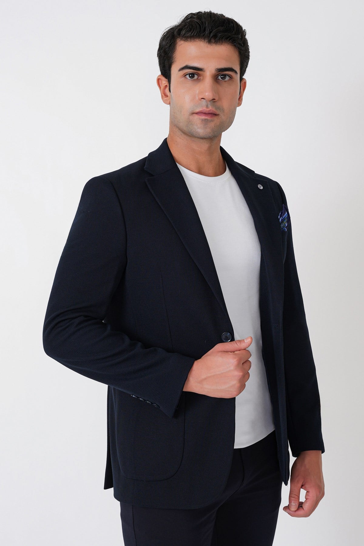 Slim Fit Torba Cepli Esnek Yünlü Lacivert Ceket C 745