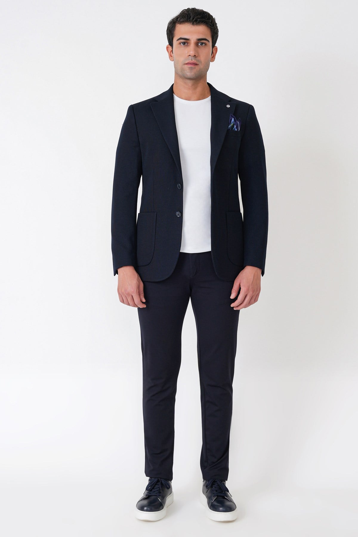 Slim Fit Torba Cepli Esnek Yünlü Lacivert Ceket C 745