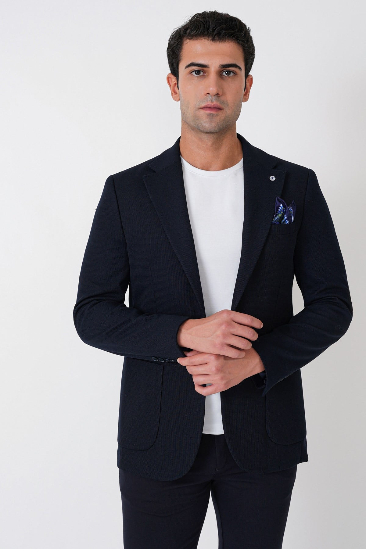 Slim Fit Torba Cepli Esnek Yünlü Lacivert Ceket C 745