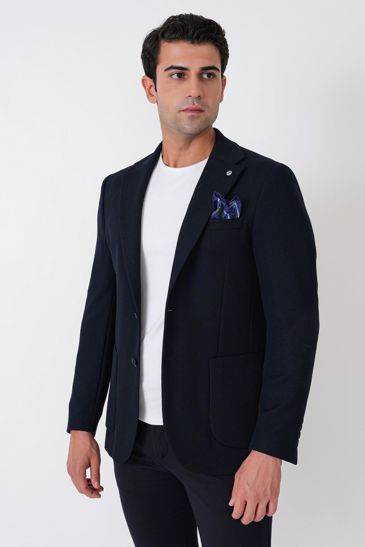Slim Fit Torba Cepli Esnek Yünlü Lacivert Ceket C 745