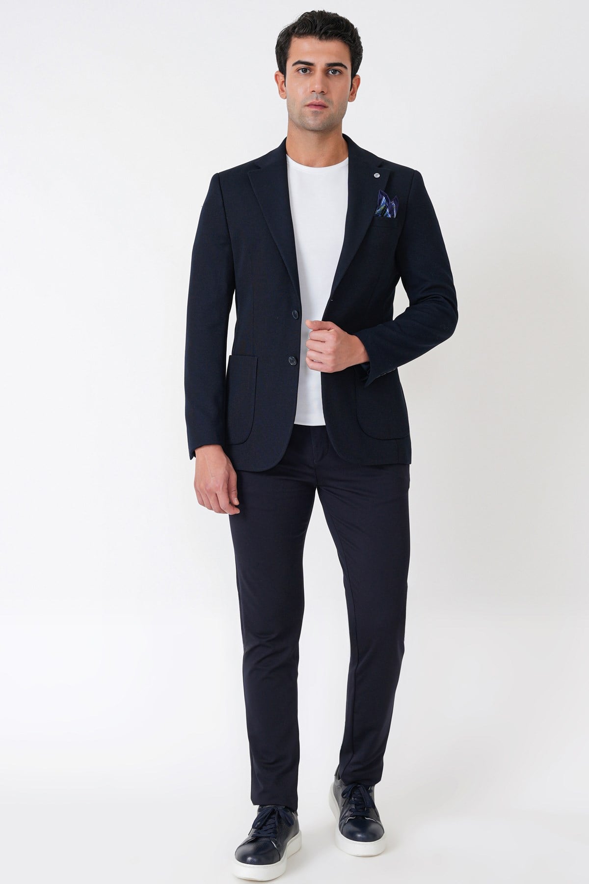 Slim Fit Torba Cepli Esnek Yünlü Lacivert Ceket C 745