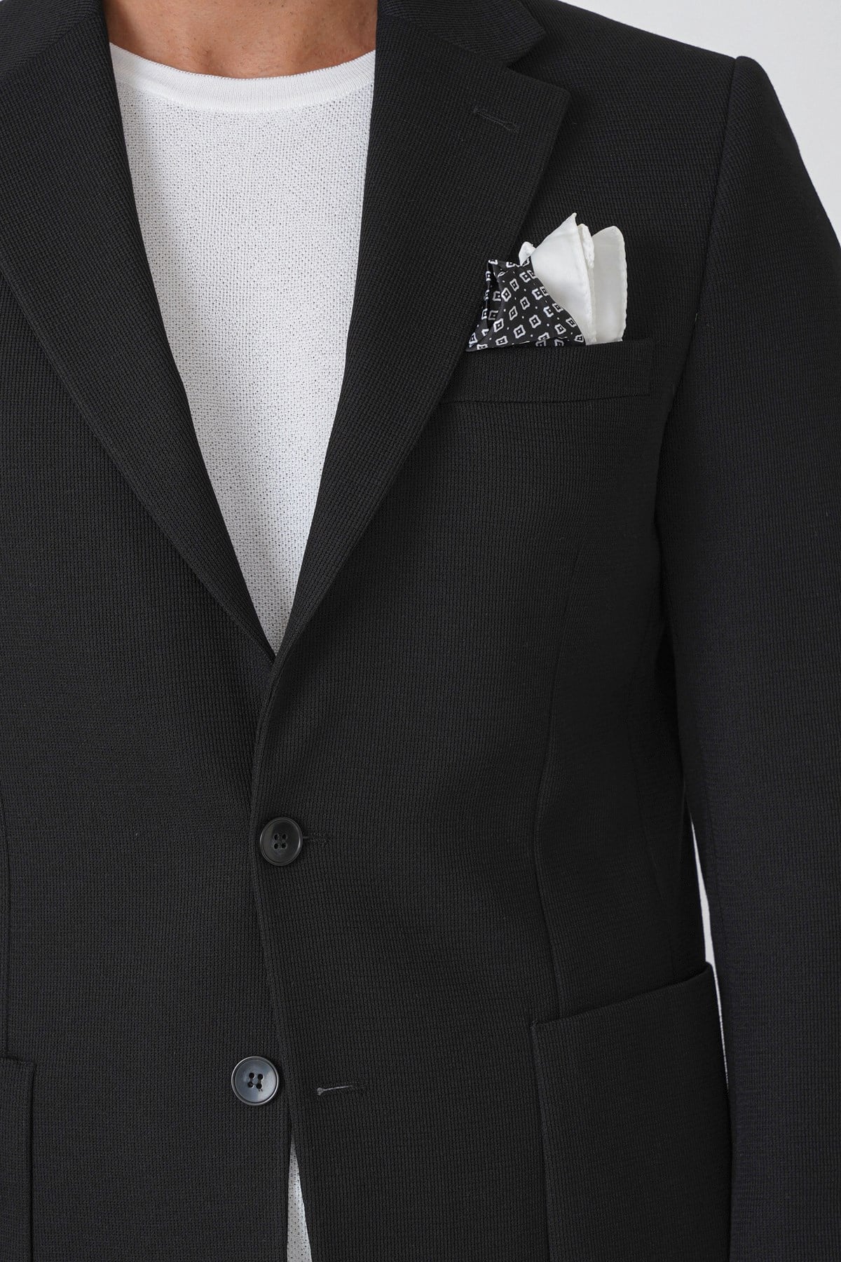 Slim Fit Torba Cepli Esnek Yünlü Siyah Ceket C 745