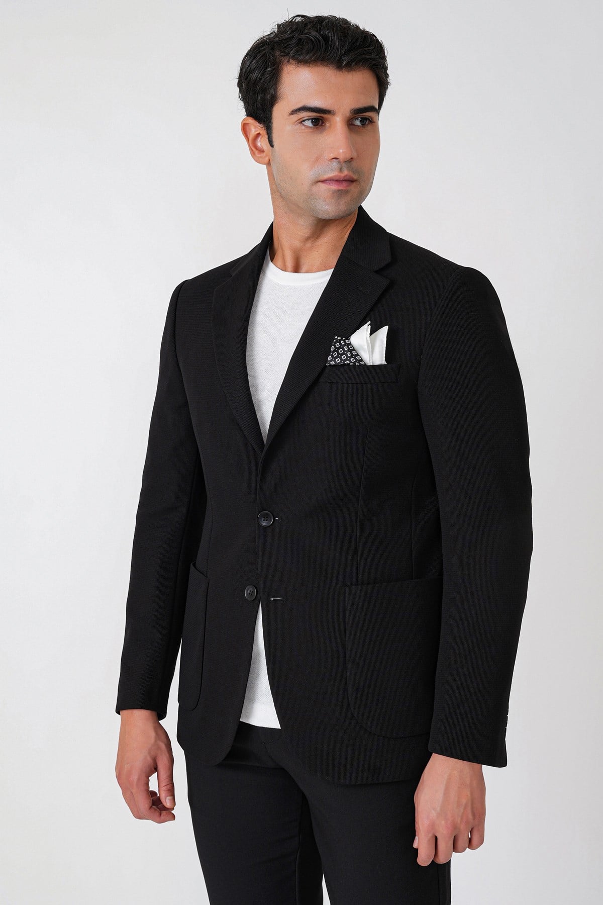 Slim Fit Torba Cepli Esnek Yünlü Siyah Ceket C 745