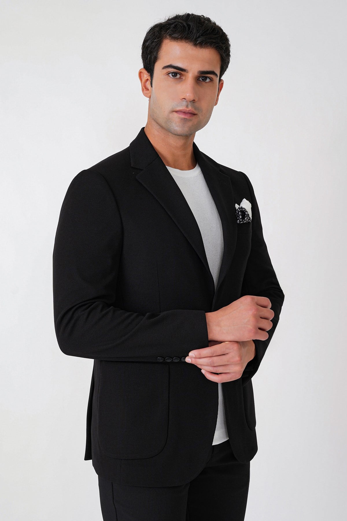 Slim Fit Torba Cepli Esnek Yünlü Siyah Ceket C 745