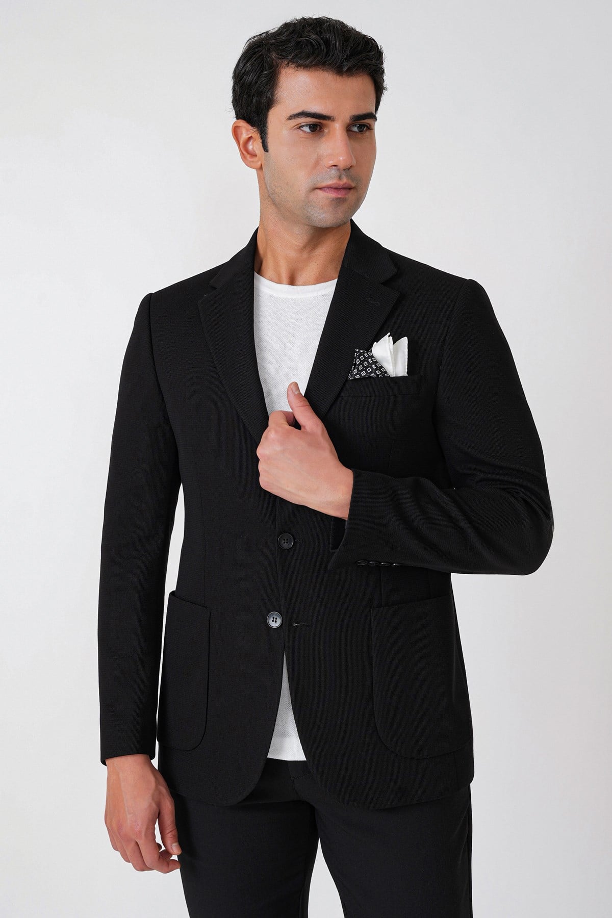 Slim Fit Torba Cepli Esnek Yünlü Siyah Ceket C 745