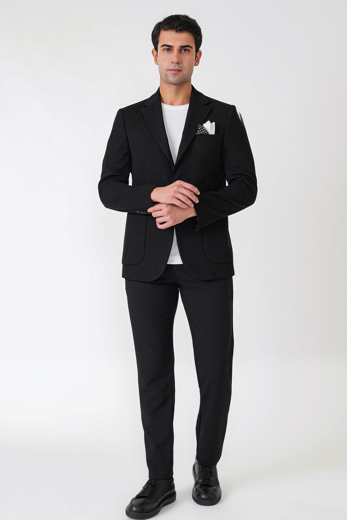 Slim Fit Torba Cepli Esnek Yünlü Siyah Ceket C 745